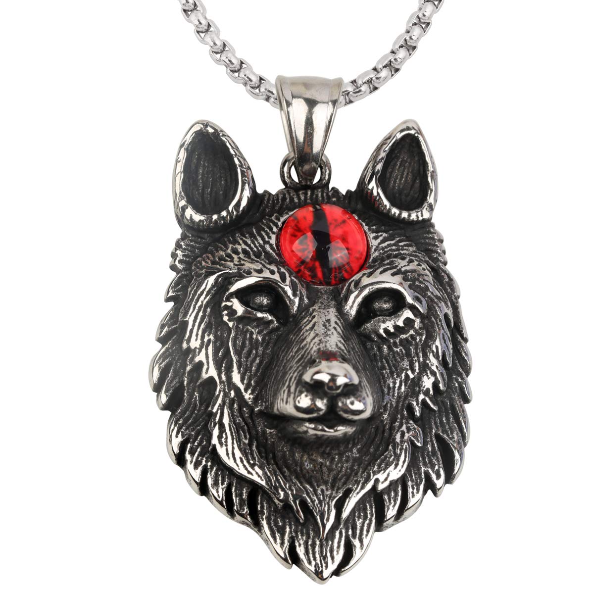 Szxc Wolf Head Necklace for Men & Women - Pendant (1-4/5" x 1-1/5") with Couple Chains (20" + 24") - Stainless Steel - Halloween Costume Accessories