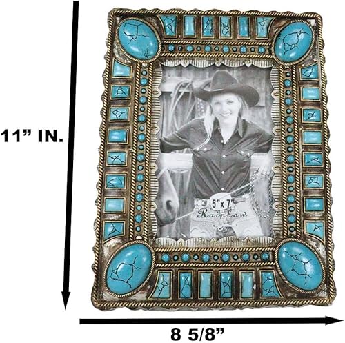 Miniatura 3 de Ebros Gift Gema geométrica turquesa occidental rústica, círculos y rectángulos con cuerdas, bordes, caballete trasero o para colgar en la pared,