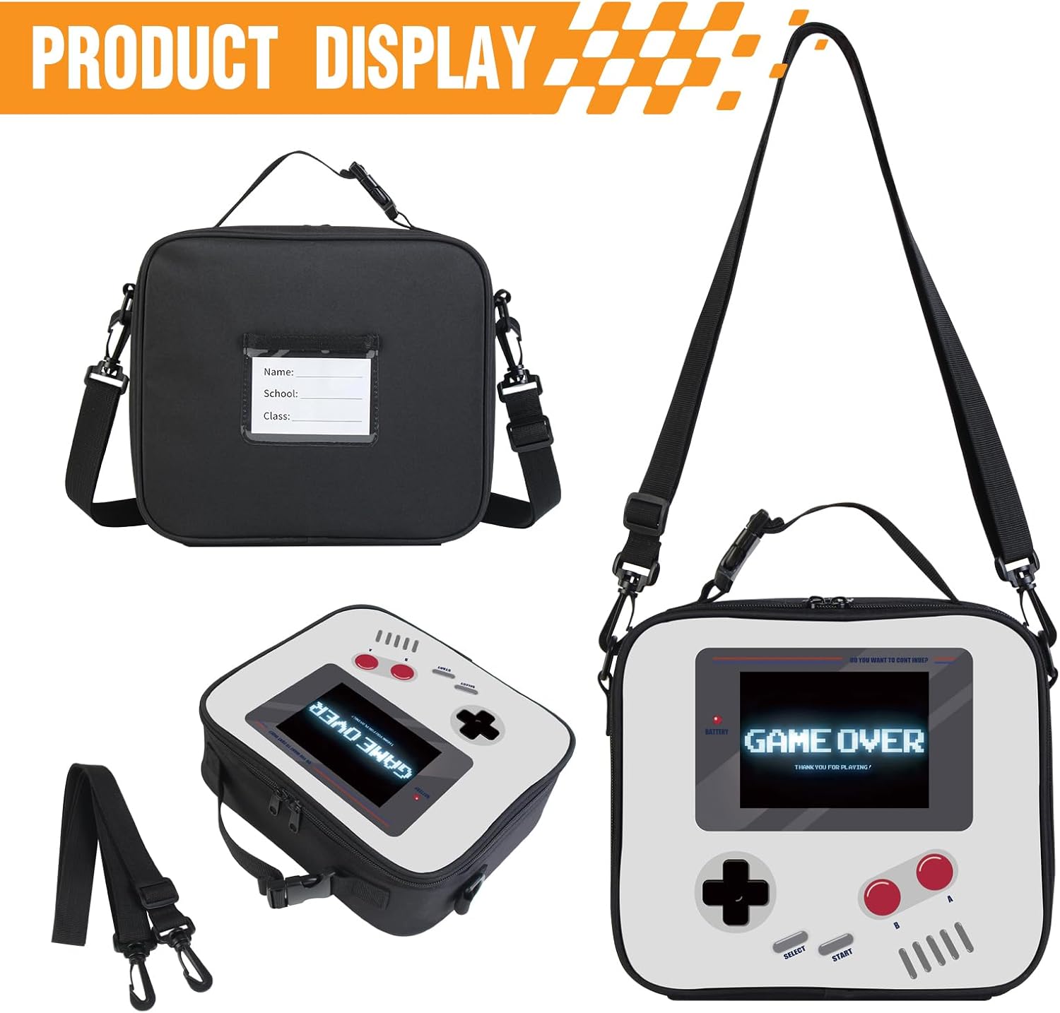 Boys Game Console Insulated Gaming Lunch Bag Gamer Lunch Box Reusable Large Capacity Portable with Name Tag detachable buckle handle and shoulder strap Double Zipper Perfect for School Office Picnic-B - Image 2