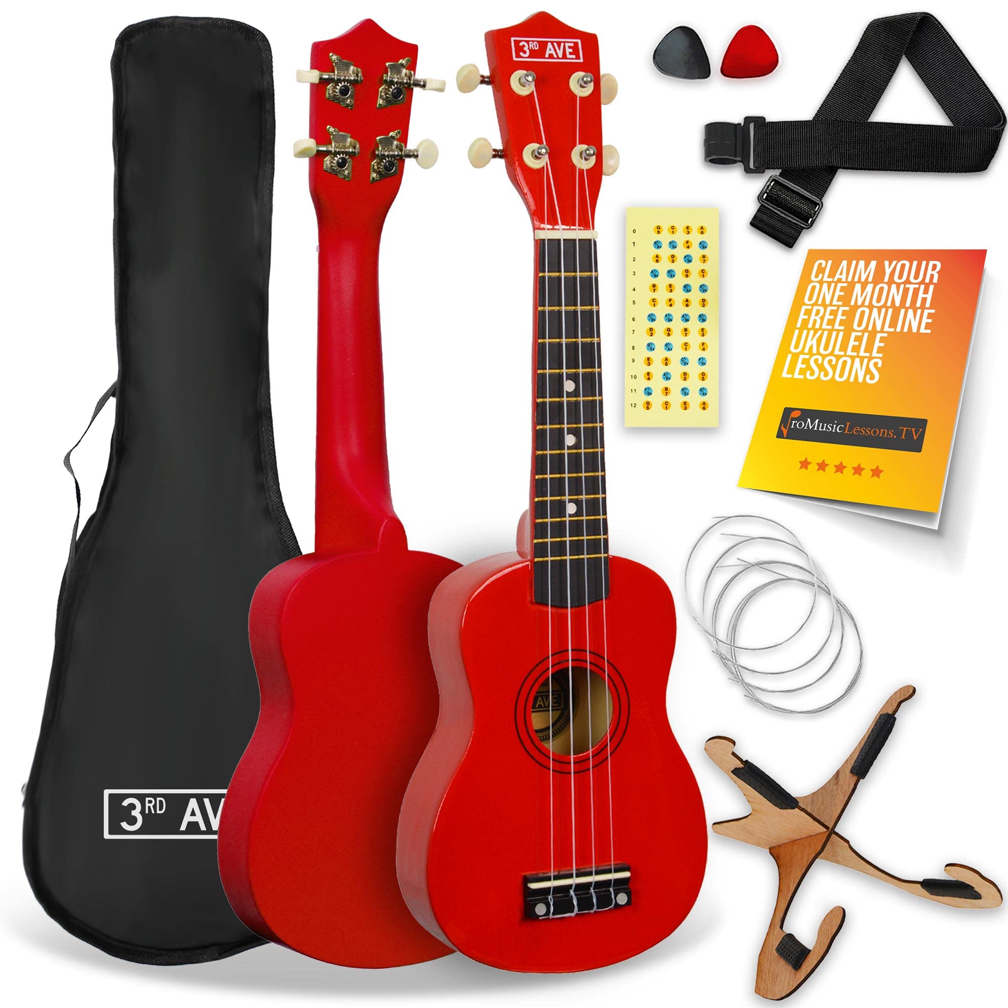 3rd Avenue Soprano Ukulele - Red - 21-inch