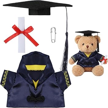 Roshtia Graduation Bear Clothes Graduation Cap and Gown Outfit Fits Most 8" - 12" Inch Plush Bear Make Your Own Plush Stuffed Animal Outfit Doll ClothesVibrant Style,Dark Blue