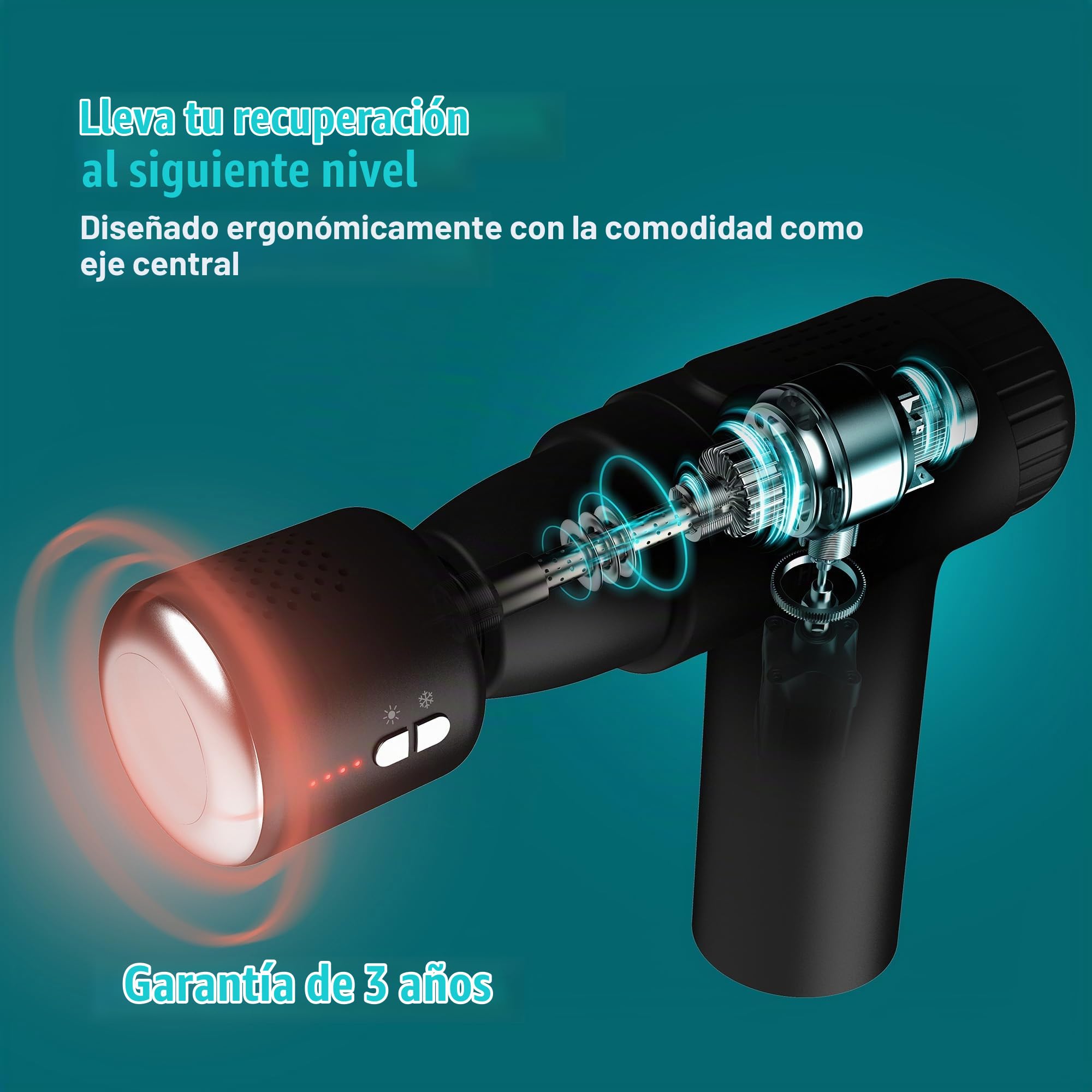 Homedics NOVO+ Hot & Cold Pistola de Masaje de Calor y Frío | Pistola de Masaje Muscular, Control de Temperatura, 4 Accesorios, 6 Intensidades, Tejido Profundo, Estuche de Viaje