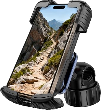 MAXFOOT Motorcycle Phone Holder, Anti-Shake Motorcycle Mount Bike Accessories, Bicycle Scooter Handlebar Clamp Phone Clip, Bike Phone Holder Compatible with iPhone, Samsung, All Cell Phone Sliver