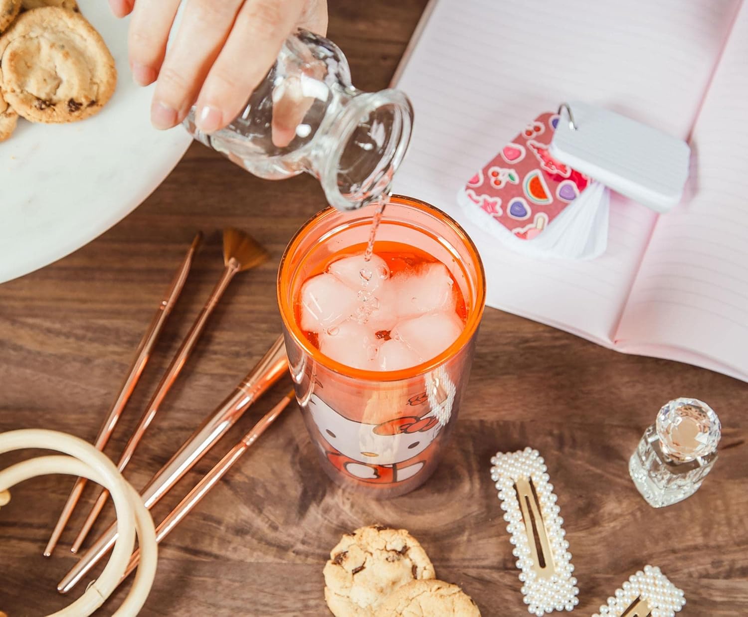 Hello Kitty Sanrio Pumpkin Spice Double-Walled Travel Tumbler with Slide Close Lid | Plastic Carnival Cup, Tall Cold Cup, Home & Kitchen Essentials | Kawaii Anime Gifts | Holds 20 Ounces - Image 6