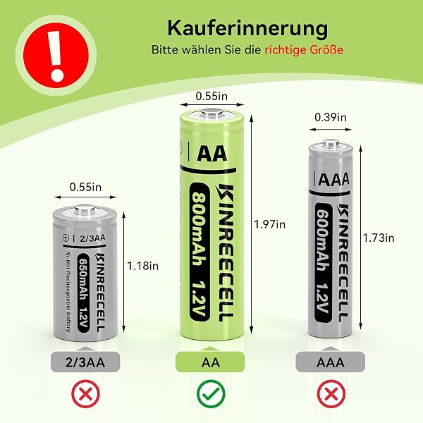 KINREECELL Lot de 12 piles solaires rechargeables AA NI-MH double A avec capacité réelle 1,2 V préchargées pour lampes solaires, guirlandes lumineuses, lampadaires solaires (AA-800 mAh, lot de 12) - 5