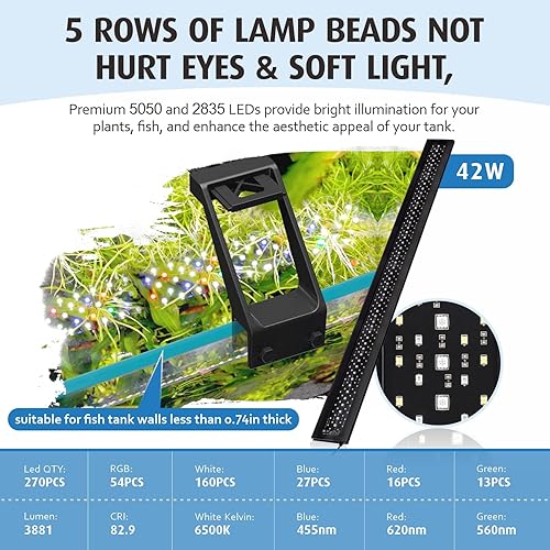 Miniatura 3 de hygger Luz LED para acuario de espectro completo, 42 W, temporizador dual día-noche, salida del sol, amanecer, amanecer, luna, luz de tanque de