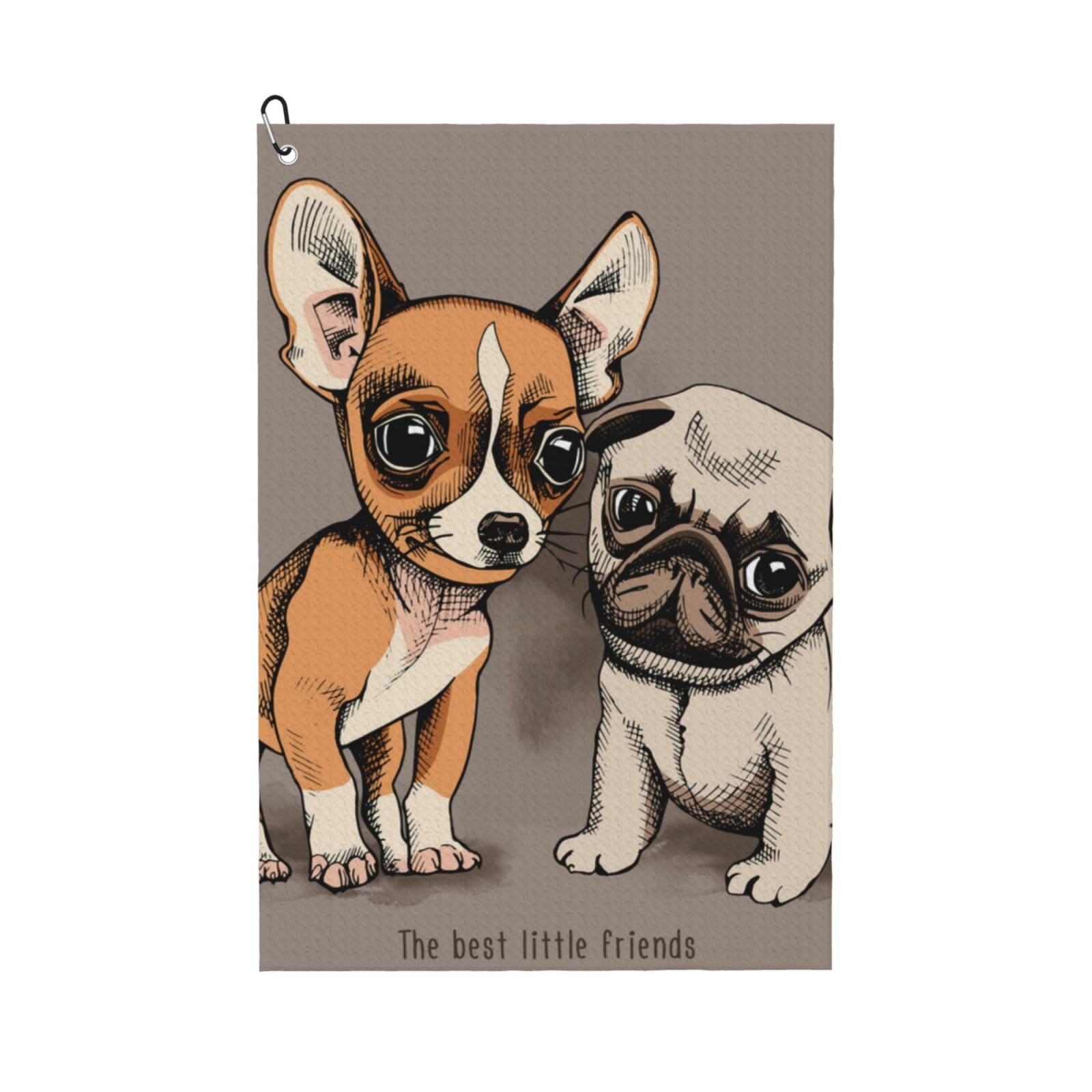 Hnnkloy Chihuahua Bulldog Cute Pug Dog Pet Animal Friends Puppy Beige, 16x24 in Portable Waffle Golf Towels with Carabiner Clip for Golf Bag