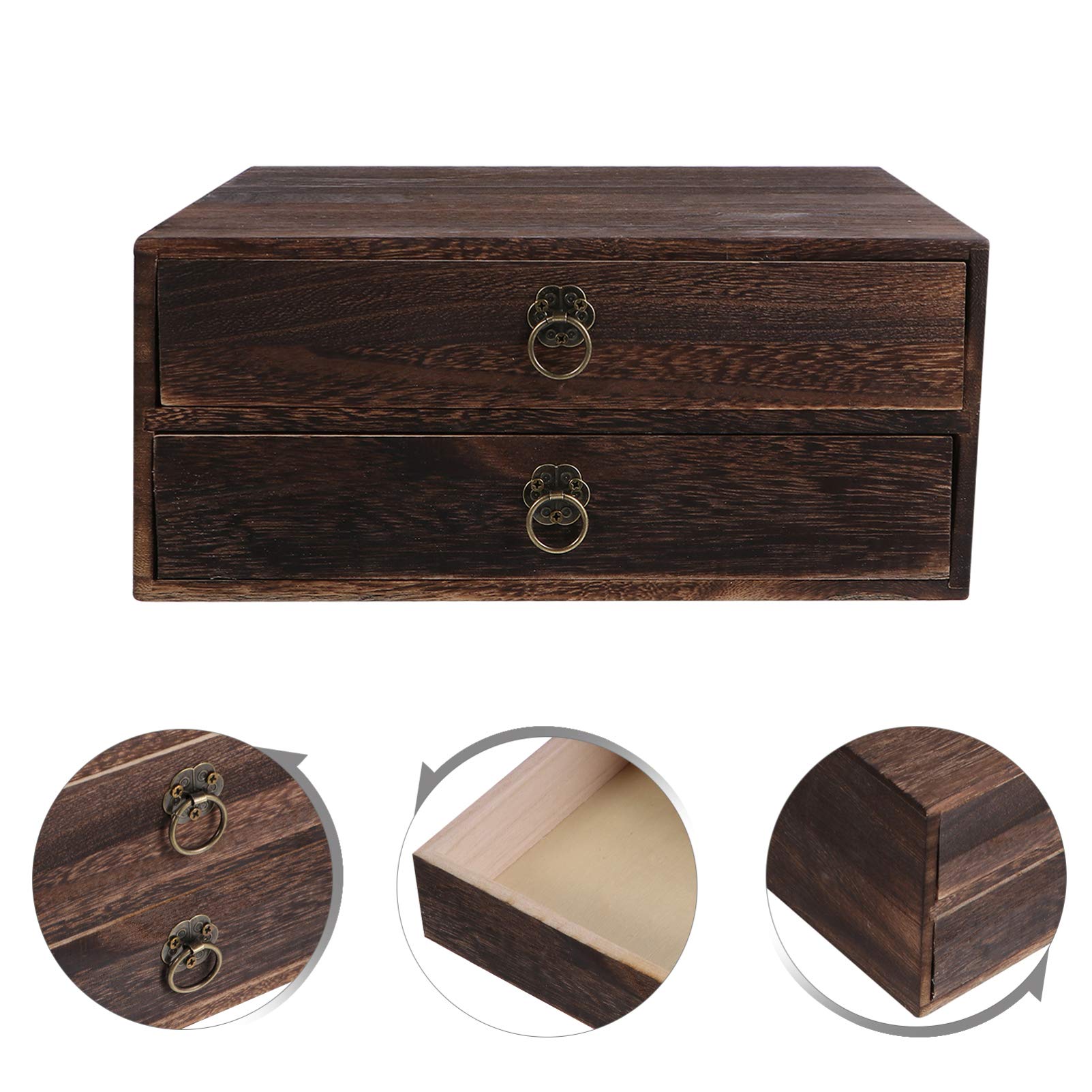 Zerodeko Wooden Desk Storage Office Drawer Retro Style Small Size Large Capacity