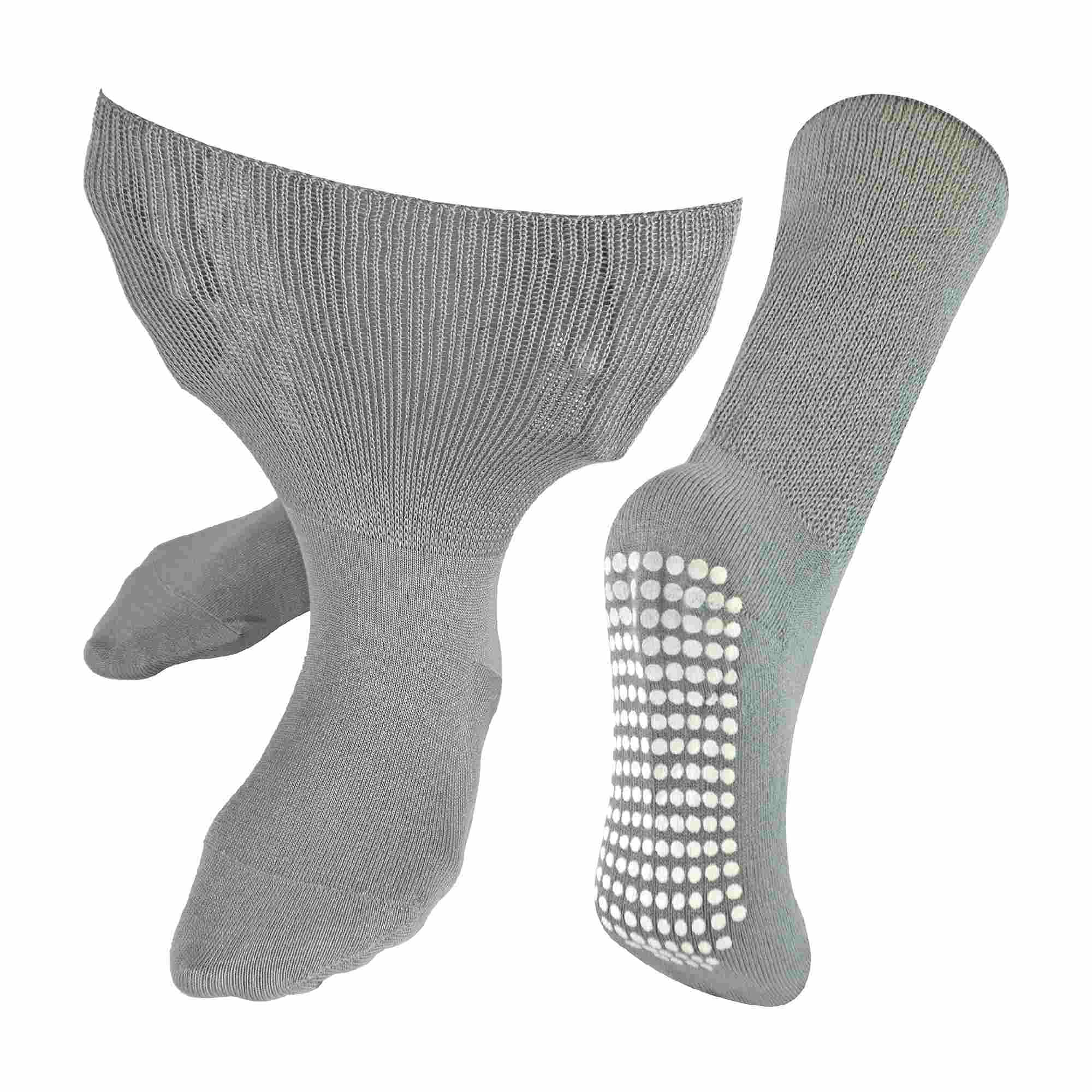 Dr.Socks Extra Wide Bamboo Oedema Socks with Grips - Size 12-14 UK - Grey