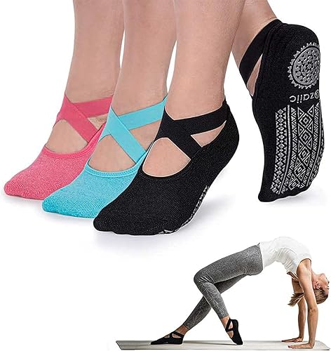 Miniatura 67 de Ozaiic - Calcetines de yoga para mujer con correas y agarres antideslizantes, ideales para pilates, Pure Barre, ballet, danza y entrenamiento