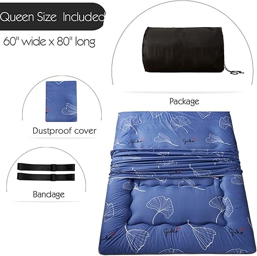 Miniatura 184 de MAXYOYO El mármol negro imprimió el futón japonés, la almohadilla de dormir espesa enrolla el colchón que acampa Mármol negro,Flor 1,floral azul