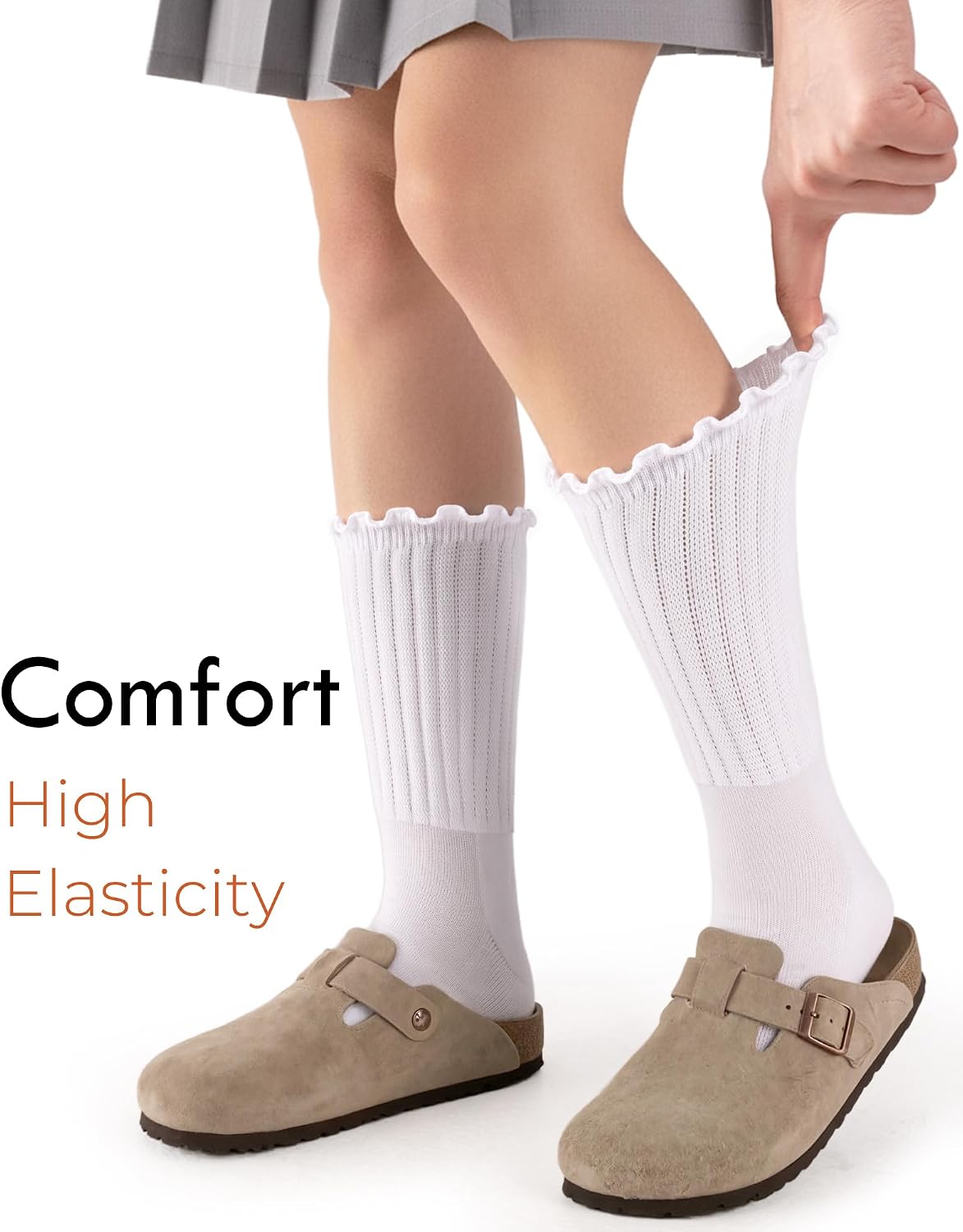 HONGTEYA Ruffle Socks for Women, Cotton Slouchy Scrunch Crew Boot socks image 3