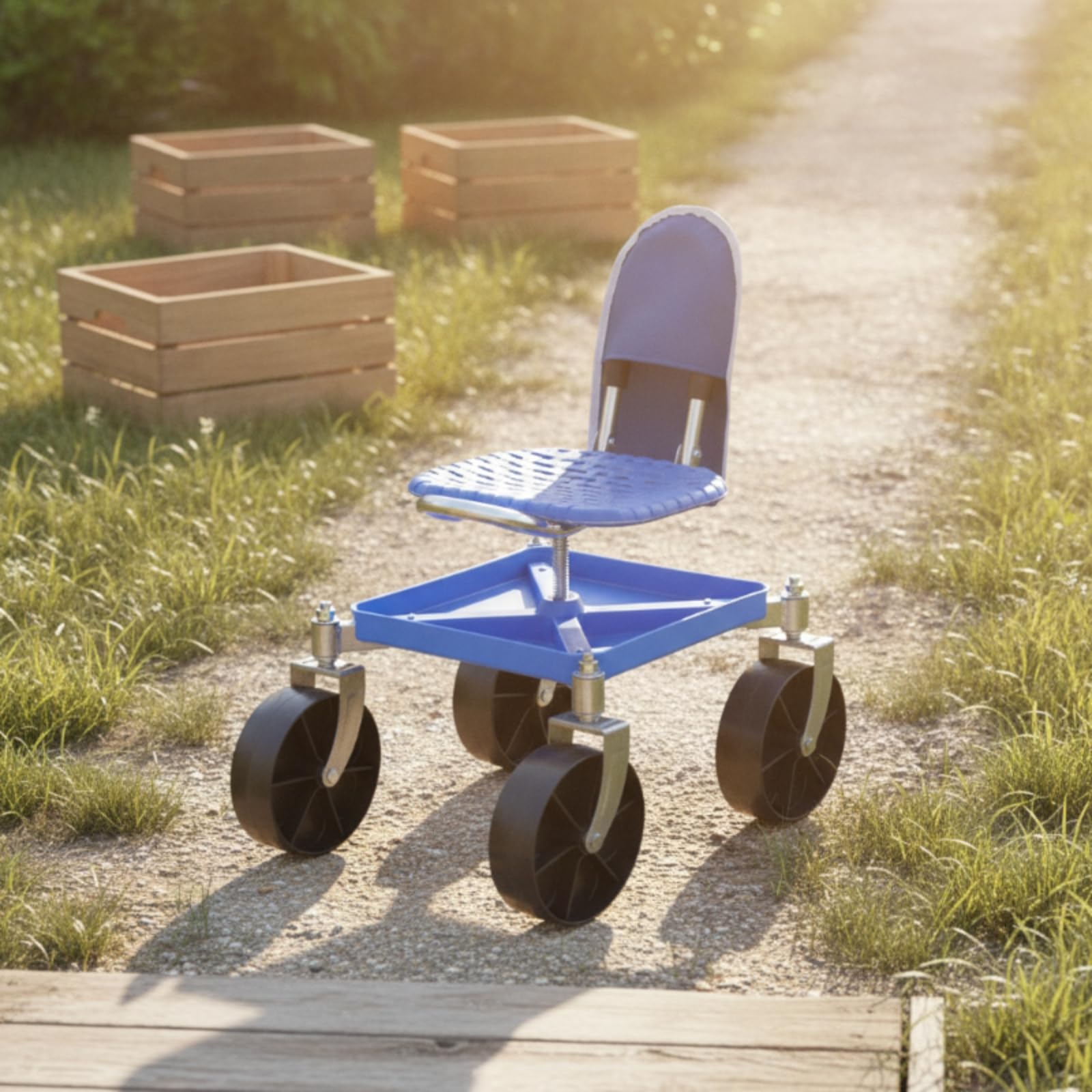 Sgabello con Ruote e Altezza Regolabile Ergonomico Sedia da Lavoro con Ruote Portatile Sedile da Giardino Girevole per Giardinieri, Anziani, Rosso