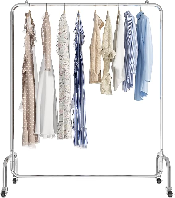 Vivo Technologies Heavy Duty Clothes Rail Freestanding Garment Rail Metal Clothes Rack on Wheels Clothing Rail Holds 100 kg for Shop Home Office Bedroom Laundry Room Indoor