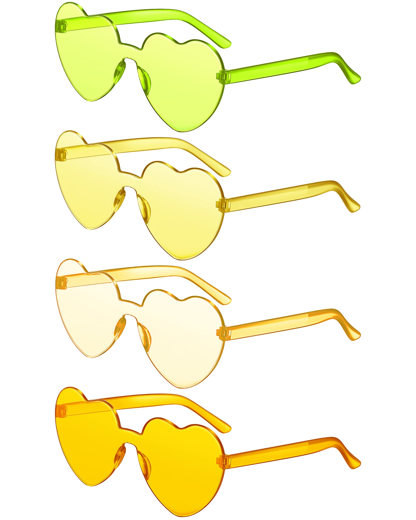JDHXBMW 4Pairs Heart Sunglasses for Women Colored Heart Shaped Sunglasses  Rimless Fun Heart Glasses for Adult Party Favors