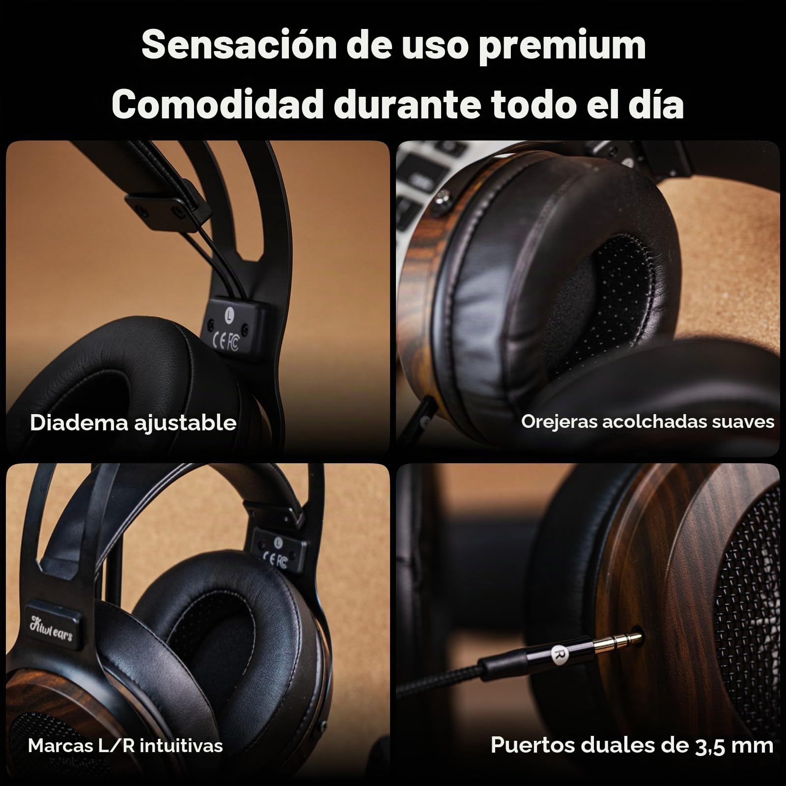 Linsoul Kiwi Ears Altruva Over Ear Auriculares,Auriculares de Monitorización HiFi con Controlador Dinámico de 50mm,Cascos de Juego con Cable,Cascos Estéreo de Espalda Abierta para Gaming (Blackwood)