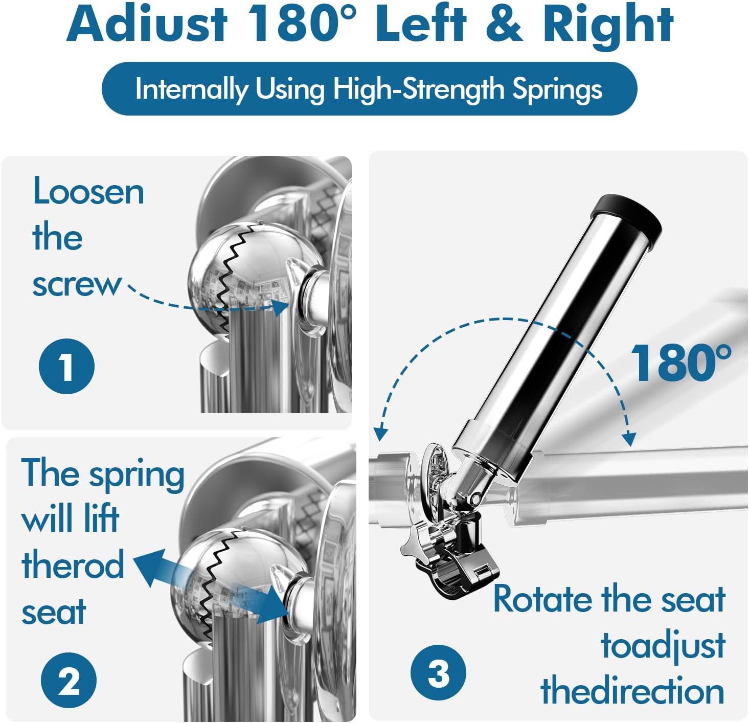 Boat Rod Holders 316 Stainless Steel 2 Pack , 360 Degree Rotating Adjustable Rail Mount Fishing Pole Rod Holders for 7/8", 1", 1-1/4" Rail, Clamp on Rod Holder for Fishing Boat