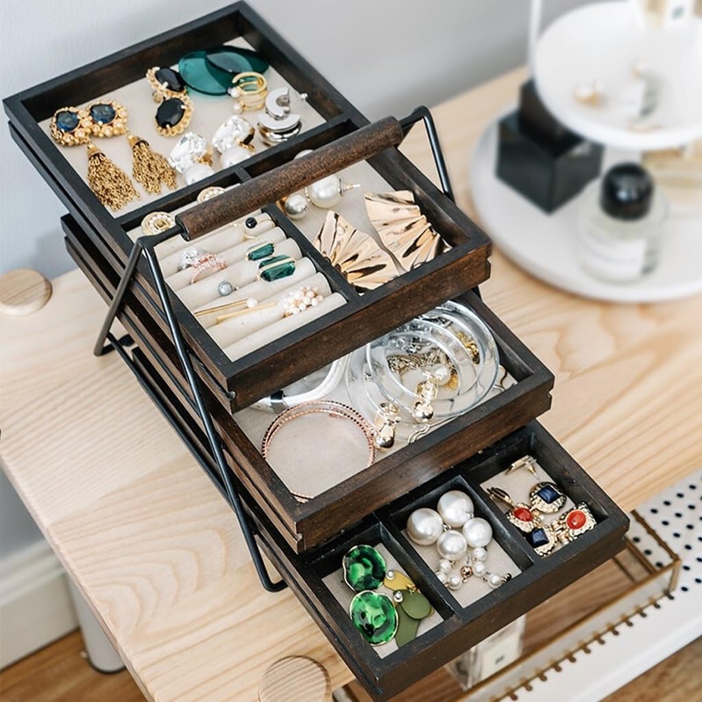 MACIUM Kosmetische Vitrine Kreative Schmuckschatulle, dreistufiges Kosmetik-Aufbewahrungsregal, große Kapazität, multifunktionale Make-up-Pinsel-Aufbewahrungsbox Make-up-Organizer