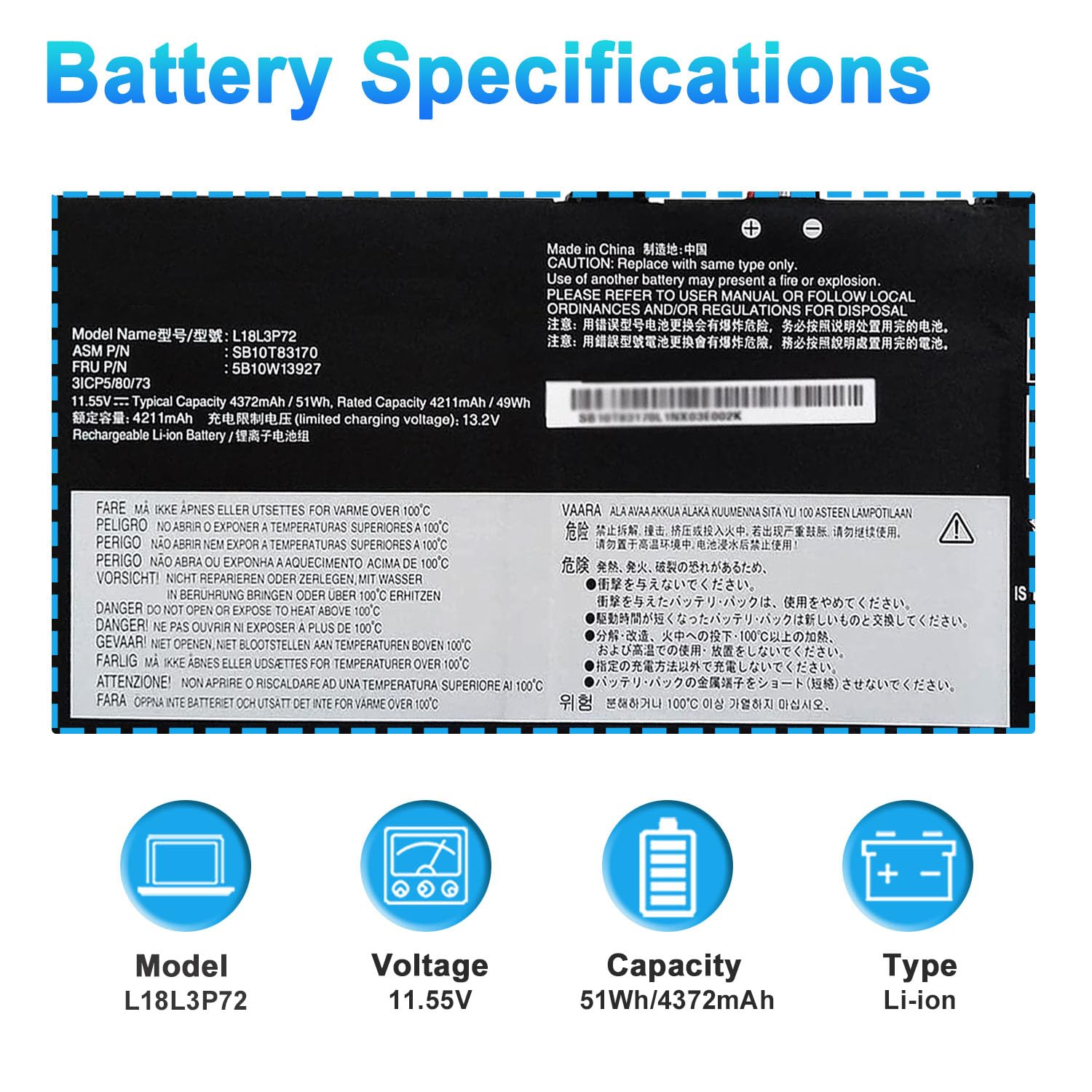 Amazon.com: BOWEIRUI L18L3P72 Laptop Battery Compatible with