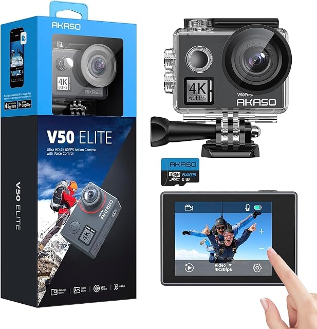AKASO V50 Elite Cámara Deportiva 4K 20MP con Tarjeta 64GB