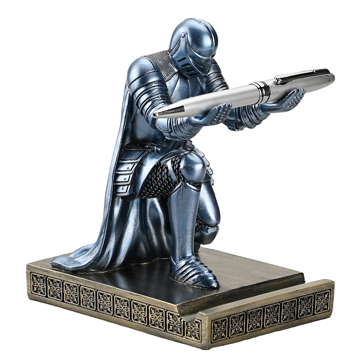 CYXStar Windbreaker Soldier Knight Pen Holder Personalized Desk Accessory, Mobile Phone & Gaming Controller Holder, Device Stand Gift for Medieval Enthusiasts (Blue)