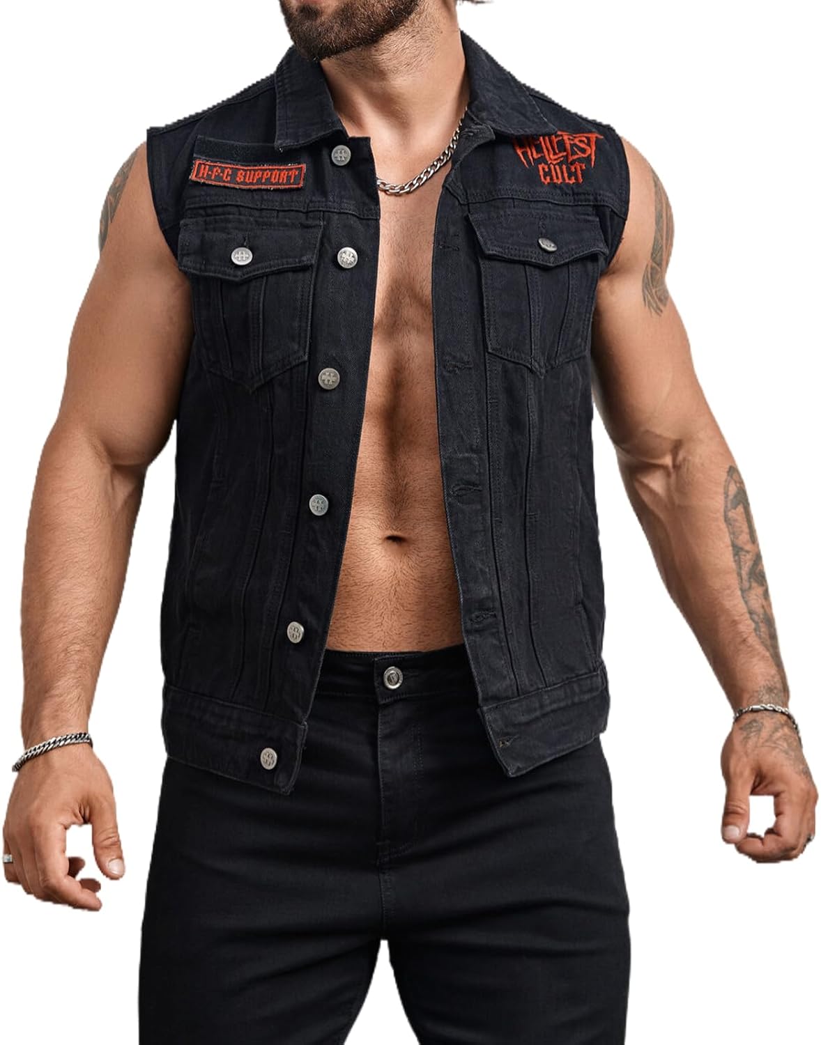 Veste punk sans manches en jean d?�chir?�e pour homme - Style r?�tro - Boutonn?� : Amazon.ca: Tout 