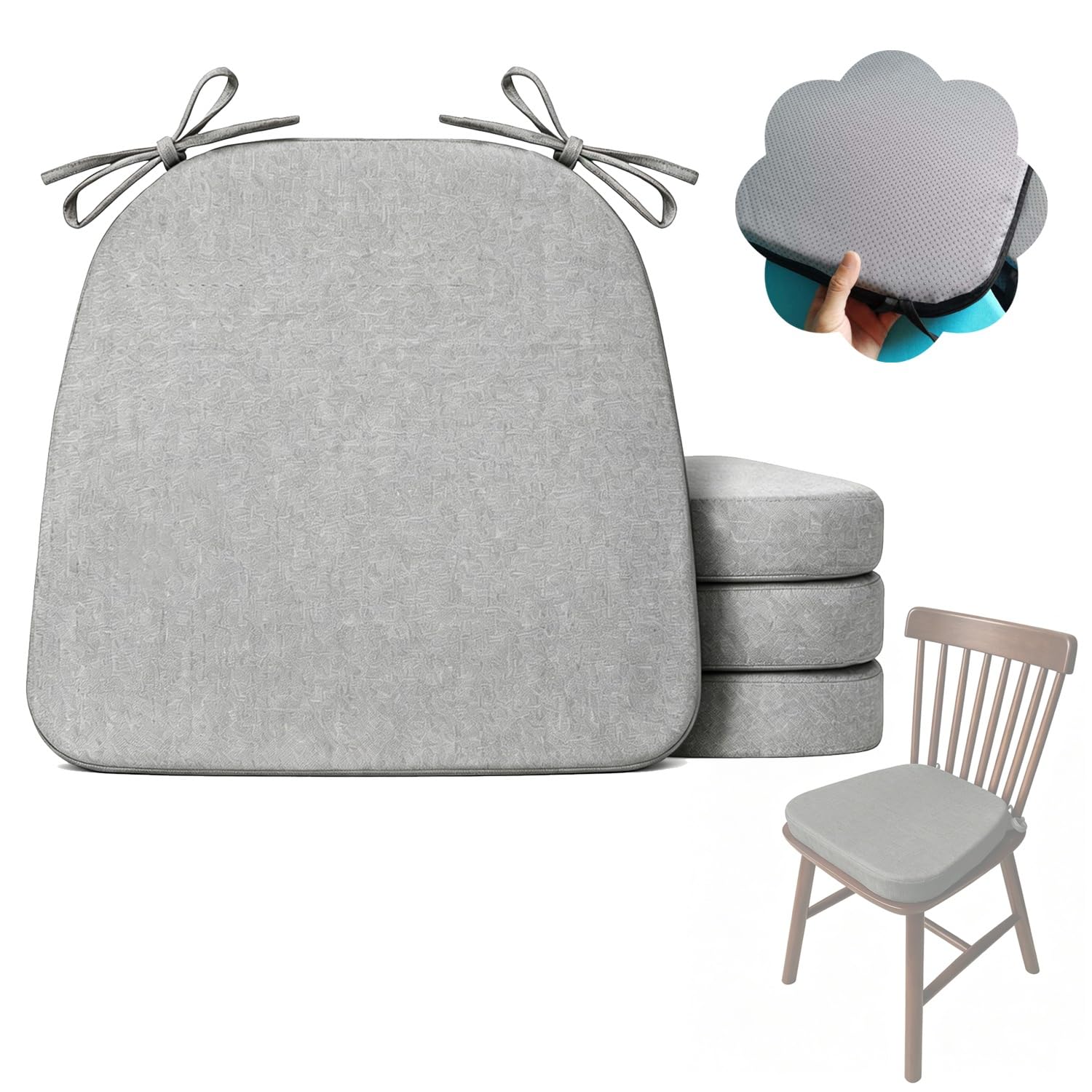 Cafusesdd Cafusedd Square Chair Cushions with Skid Rubber Back, 4-Psc Splash-Proof Dining Chair Covers, Seat Cushions for Patio Furniture Kitchen/Porch/Garden(DarkGray,2''/20''*18'')