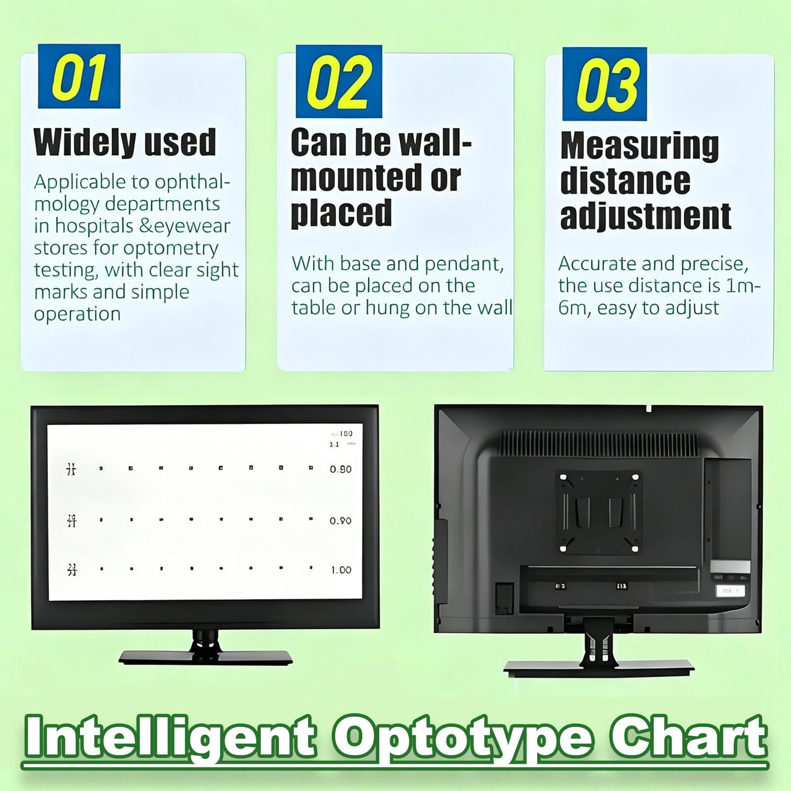 Tableau d'acuité visuelle numérique, Tableau de Test oculaire LCD, Moniteur Optique LCD ophtalmique, Distance de Test réglable de 1 à 6 m, pour Usage Professionnel en optométrie 21.5in