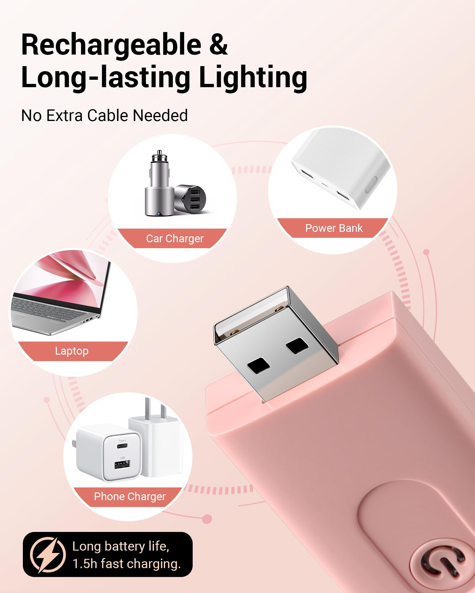 DEWENWILS Lampada da lettura con clip, ricaricabile tramite USB, colore: rosa | Bianco caldo, luminosità regolabile, angolo di illuminazione flessibile, segnalibro portatile per topi di biblioteca, bambini