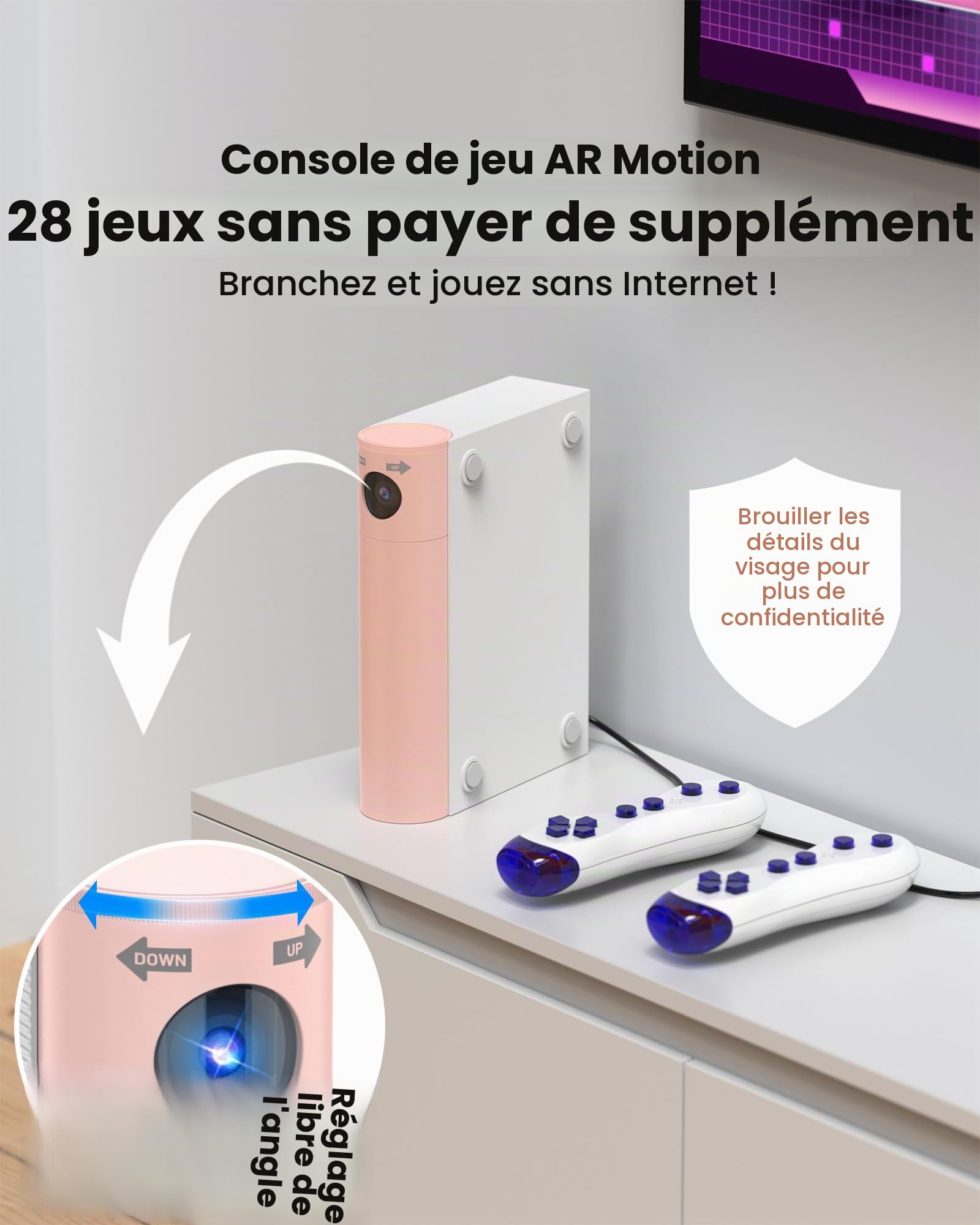 Console de Jeu AR à Mouvement Enfant:Jeu Vidéo Plug & Play - Cadeau 3+ Rose | pour des Jeux Actifs en Intérieur des Moments de Plaisir en Famille et des Fêtes; Cadeau pour Garçons et Filles
