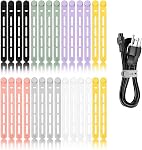28Pcs Silicone Cable Ties Reusable, Multipurpose Cable Management Organizer, Adjustable Fastening Cable Straps with Locking Buckles, High Elasticity Cord Organizer, Travel Essentials(2 Sizes, 7Colors)