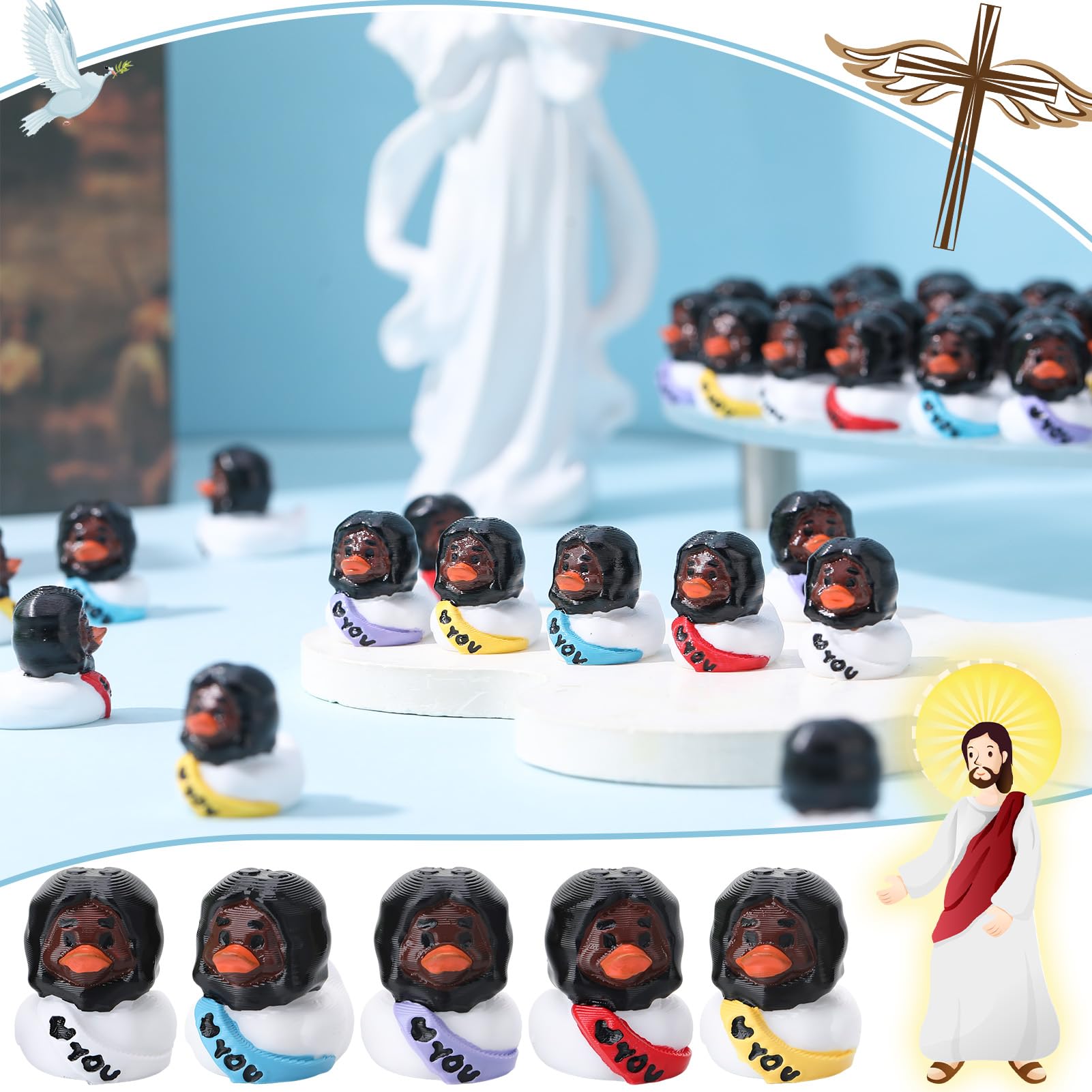 saerryor 30 Pcs Mini Rubber Jesus Ducks Mini Jesus Figurines Tiny Ducks for DIY Cake Decoration Ornaments Crafts Moss Landscape - Image 4