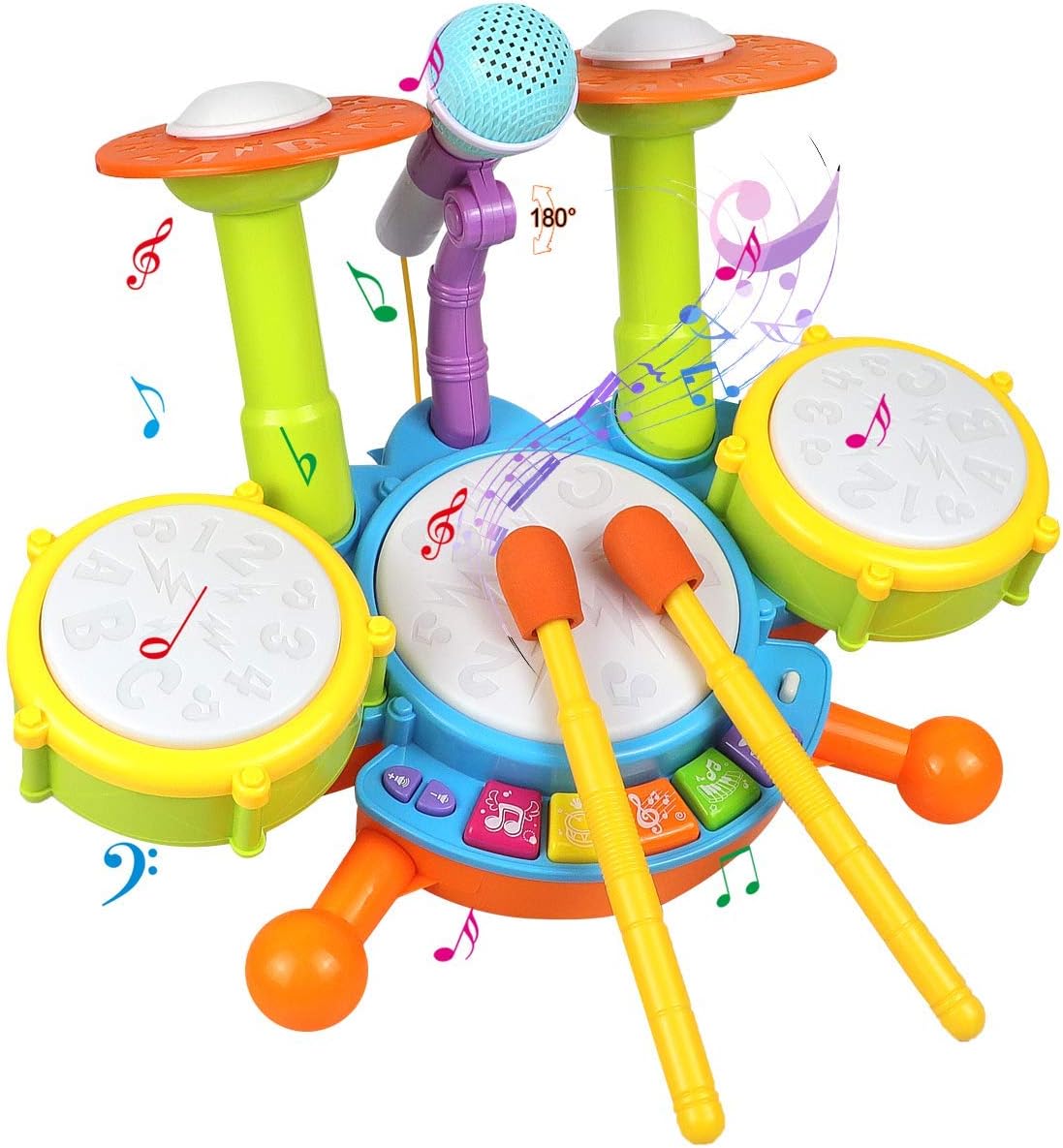 POKONBOY Kids Drum Set Toddler Toys with Adjustable Microphone, Musical Instruments Playset Fit for 2-12 Year Olds Boys and Girls