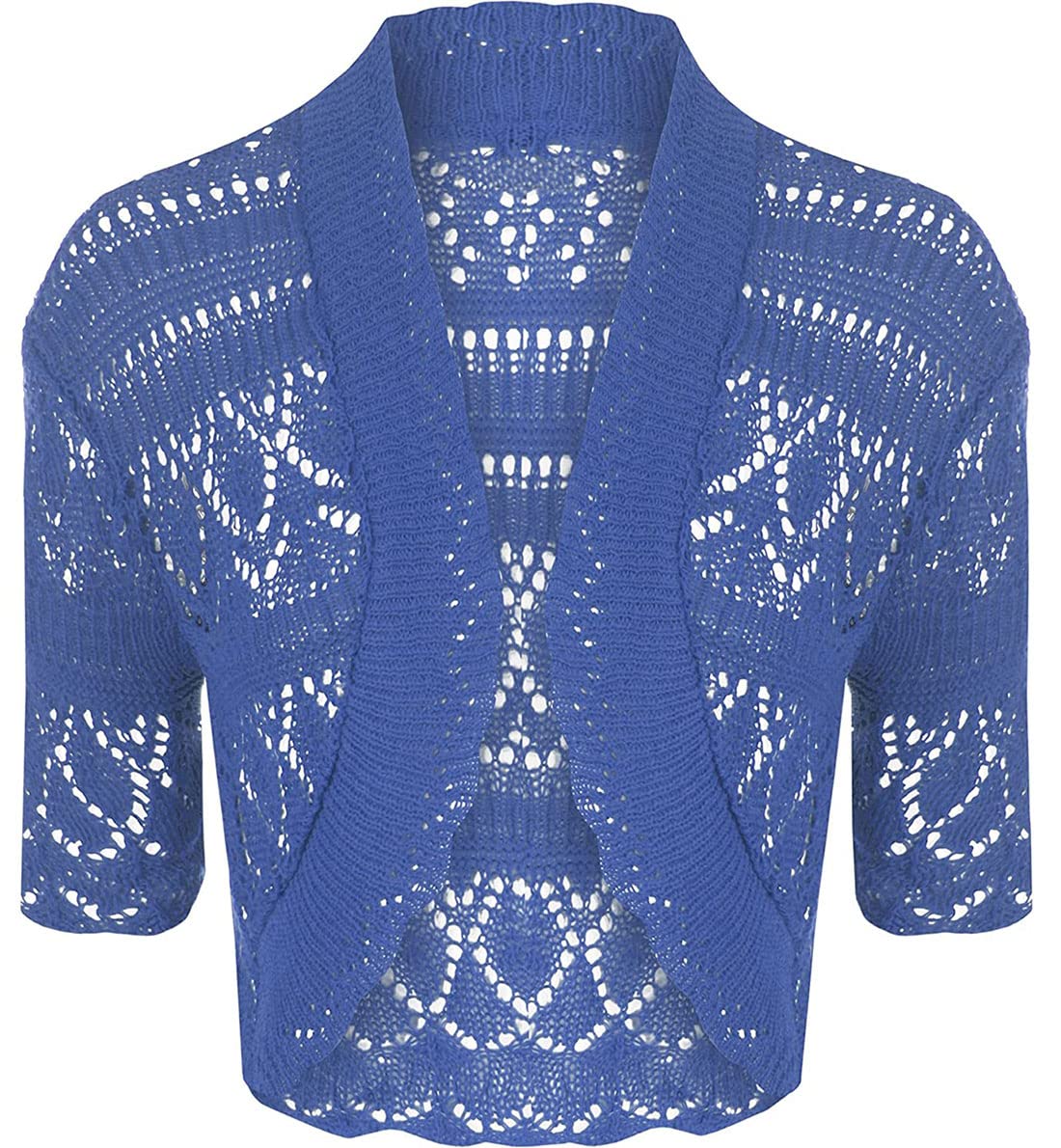 Wear The Fashion Women's Royal Blue Short Sleeve Crochet Bolero Shrug Cardigan Knitted Cropped Open Front Shrug