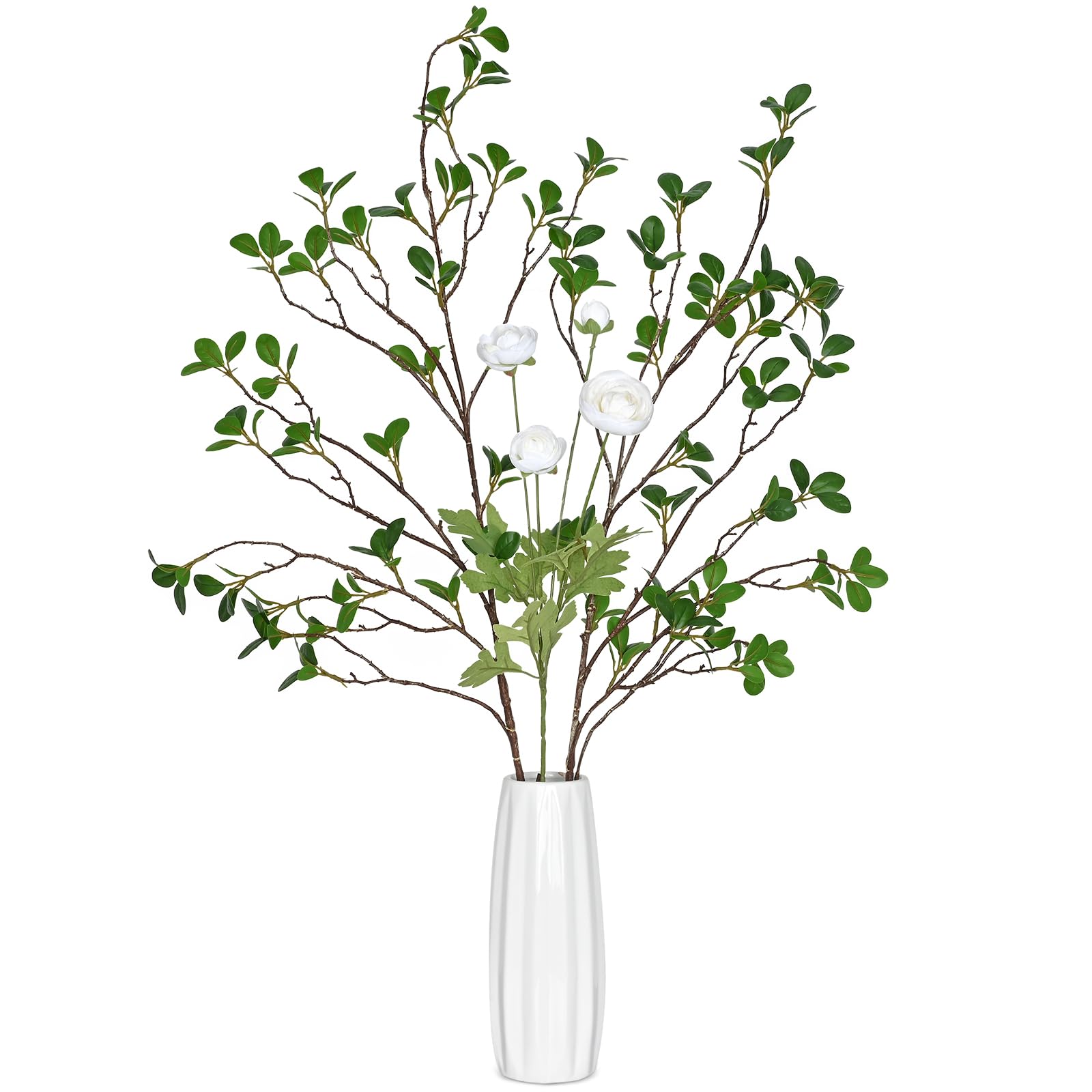 Faux Branches with Artificial Camellia Flower, 2Pcs 43.3" Artificial Greenery Stems for Vase Wedding Home Table Office Decor