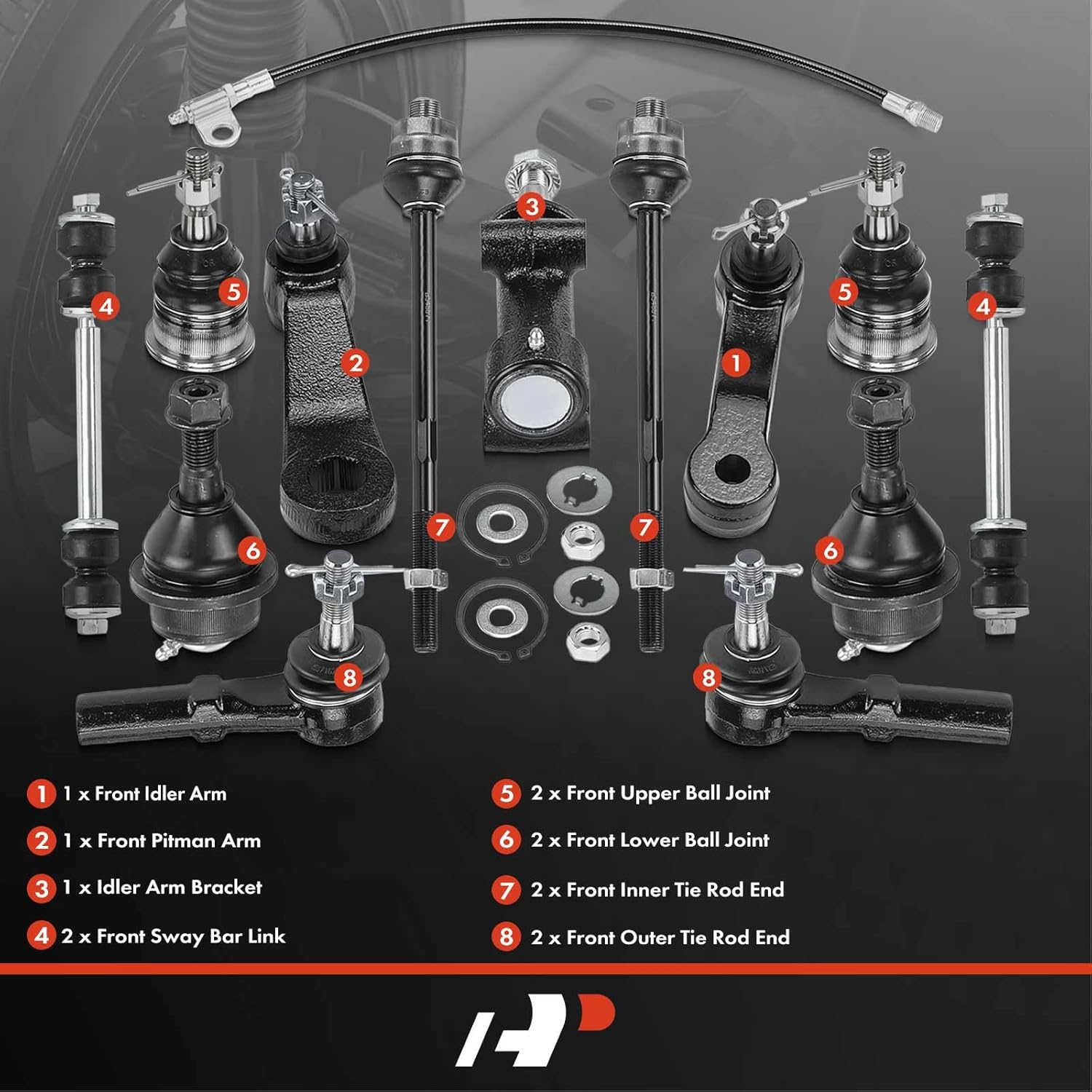 A-Premium Set of 13, Front Sway Bar Link, Upper Lower Ball Joint, Inner Outer Tie Rod End, Compatible with Chevy & GMC & Hummer - 2001-2010 - Silverado 1500 HD/2500 HD/3500 Suburban Sierra Yukon H2