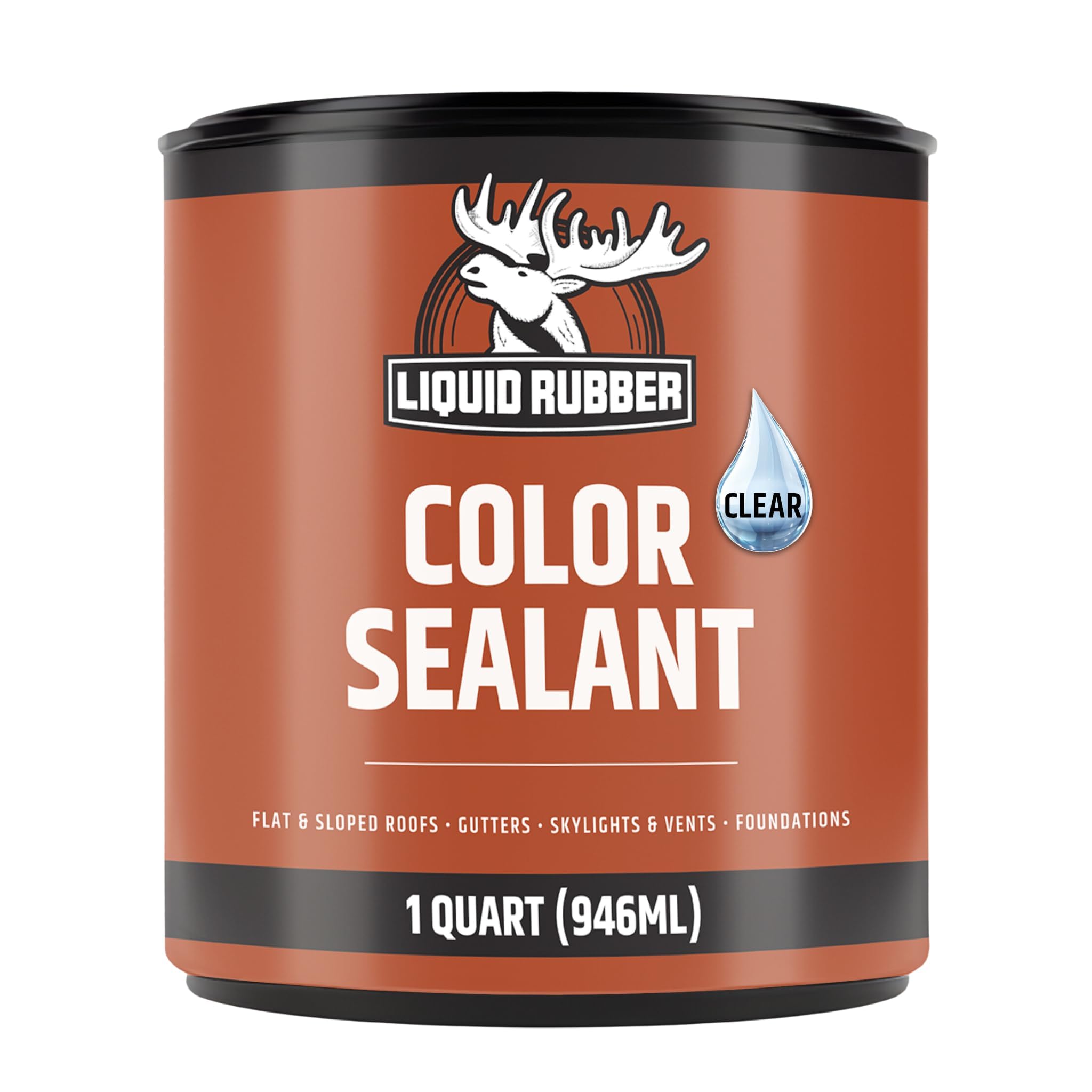 Liquid Rubber Color Waterproof Sealant - Elastomeric Roofing Coating for Flat or Slope Roofs & Foundations - DIY Paint & Leak Repair Membrane Compatible with Metal & Concrete - Clear, 1 Quart