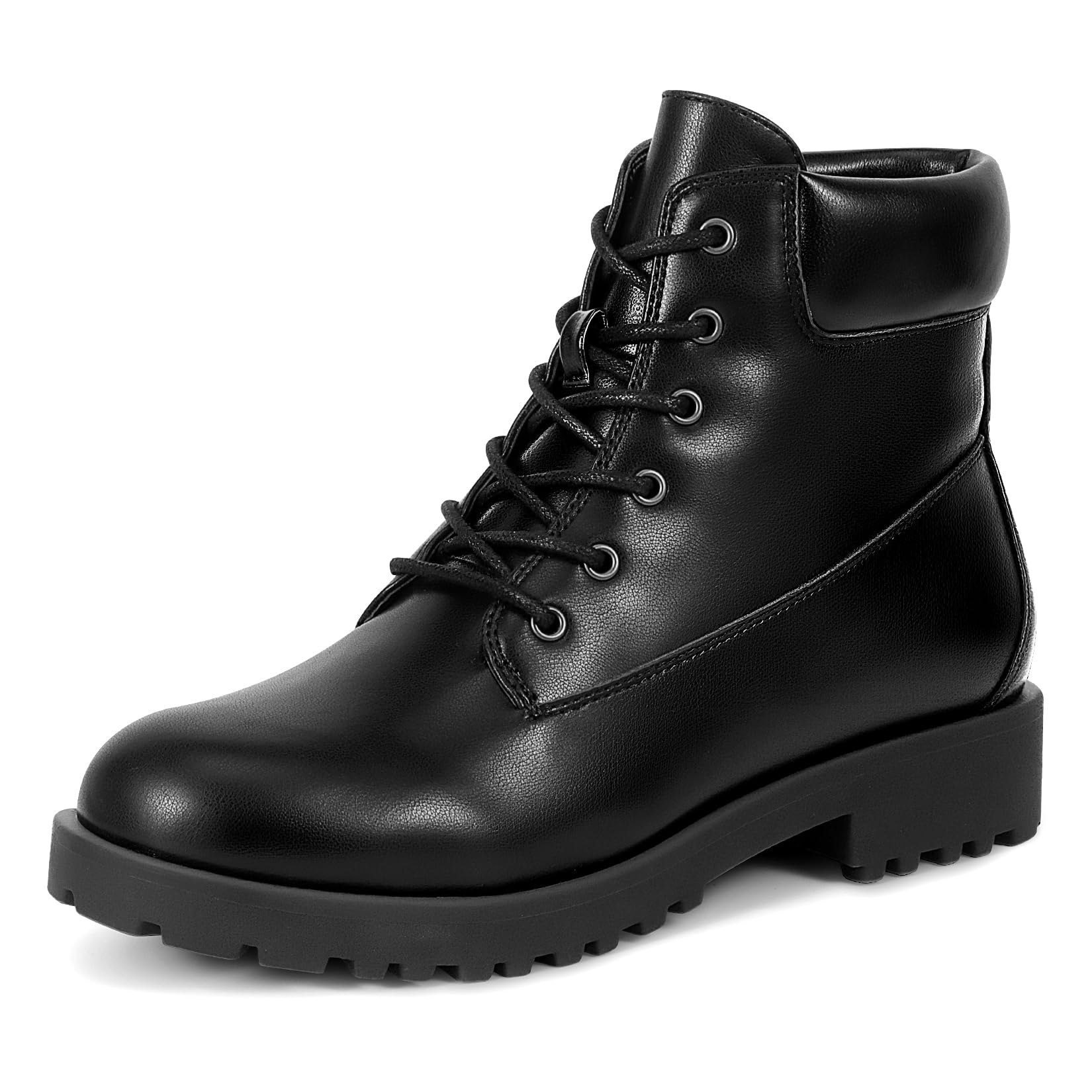 Heels Charm Womens Ankle Booties Lace Up Non-Slip Combat Boots for Women 2 Inches Low Chunky Boots Round