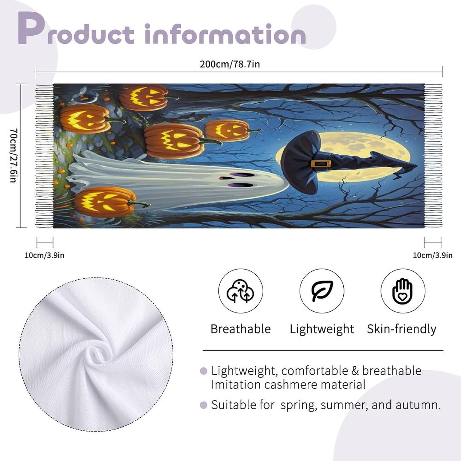 Ghost Painting Scarf for Women Men Classic Fashion Blanket Scarves Soft Cashmere Feel Scarf Cold Weather Warm Long Shawl Winter Large Scarves Classic Blanket Scarfs Thick
