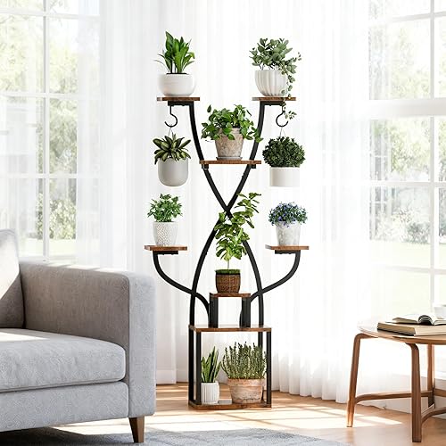 Miniatura 6 de Soporte para plantas de interior con luces de crecimiento, estante de metal de 8 niveles para múltiples plantas, soporte de esquina de 64 pulgadas
