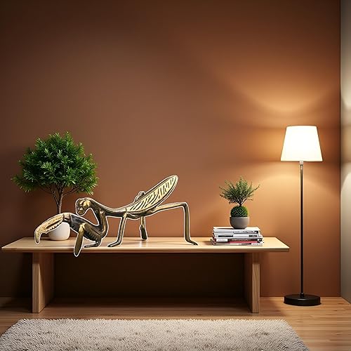 Miniatura 4 de Escultura de mantis de latón, mantis rezando de cobre, adornos pequeños de latón Feng Shui, insectos de cobre macizo, microtallados, arte de metal