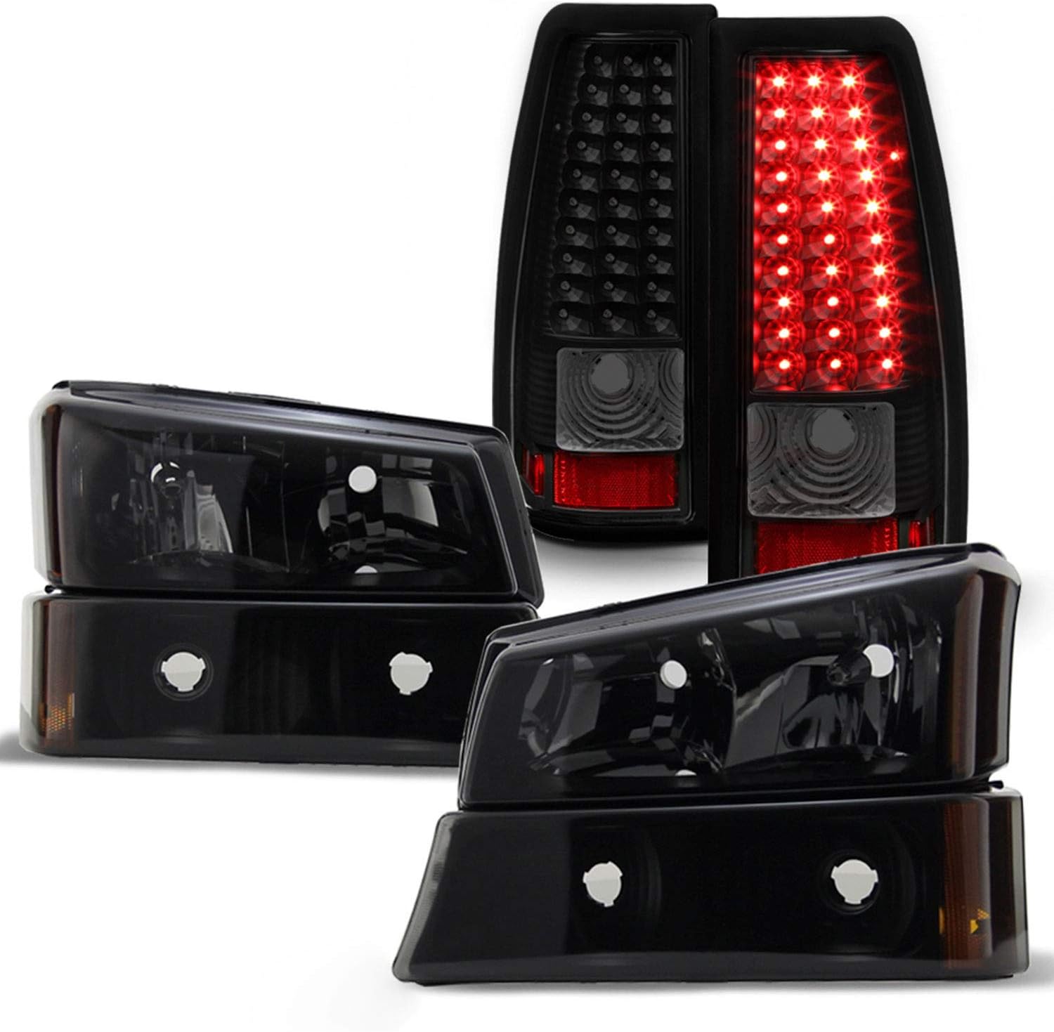 AKKON - Fits 2003-2006 Silverado 1500/1500HD/ 2500/ 2500HD/ 3500 2007 Classic Black Smoke Headlight+ Bumper Lamp+ LED Tail Light