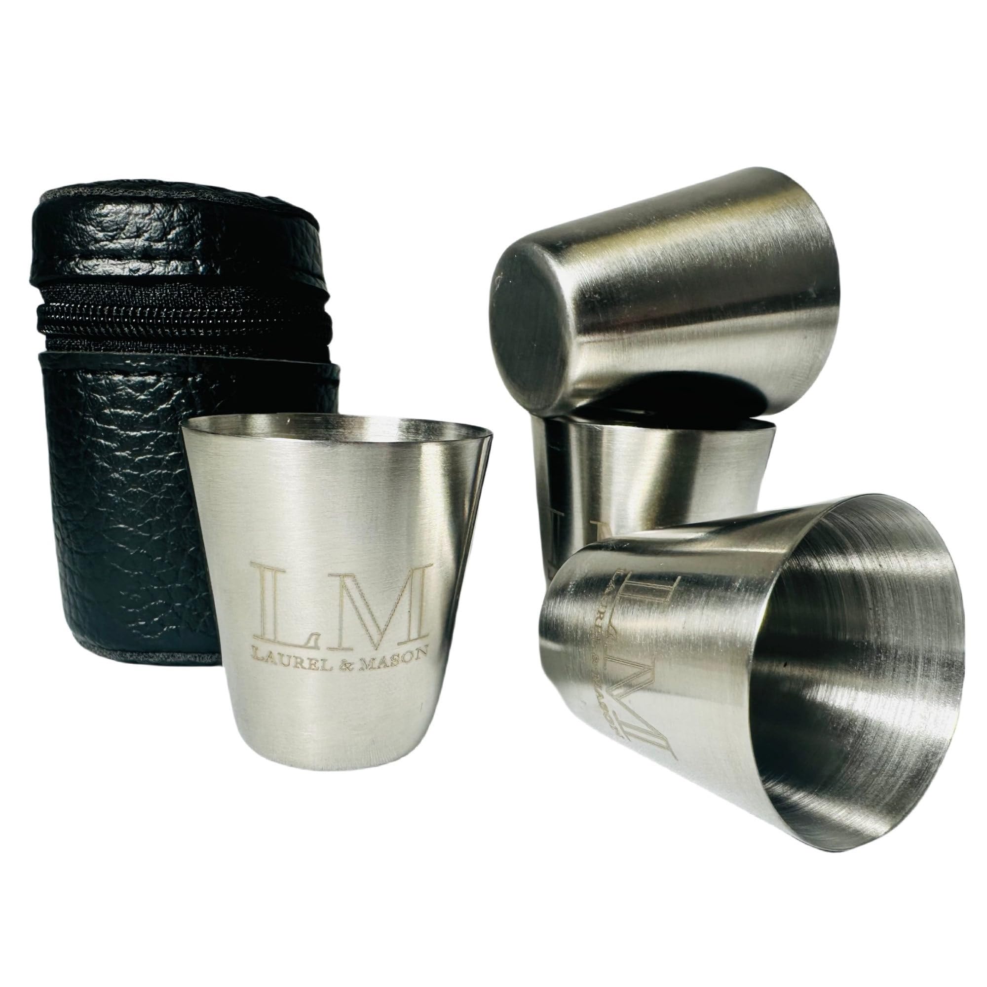 Laurel & Mason 4Pcs 30ml Stainless Steel Shot Glasses with Case, Outdoors Portable Shot Glass Set for Camping Hiking Picnic Travel