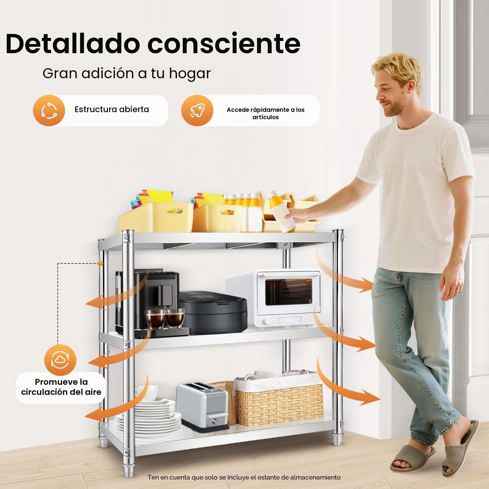 Estantería de acero inoxidable de 3 niveles, mesa de acero inoxidable, 80 x 80 x 40 cm, para cargas pesadas de hasta 60 kg, estantería de cocina de metal