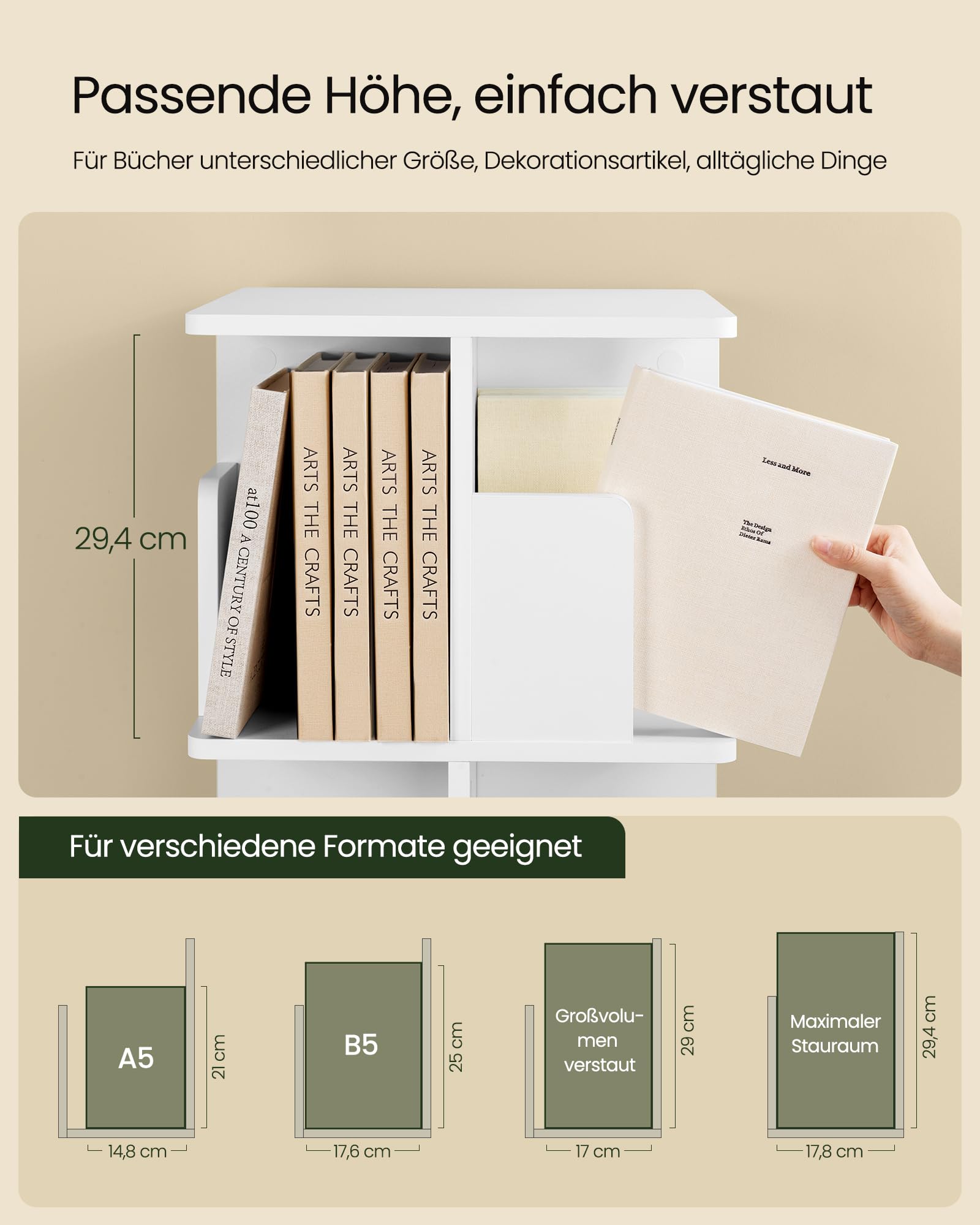 EUGAD drehbares Bücherregal Raumteiler 360° 4 Ebenen 16 Fächer MDF E1 Weiß 39,5x128x39,5cm