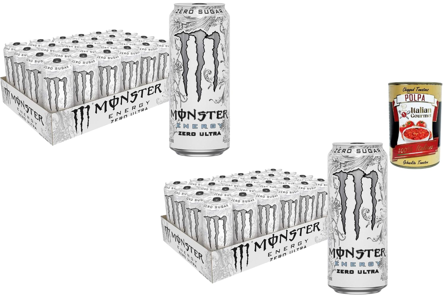 Italian Gourmet Energy Drink Ultra 48 x 500 ml – Koffeinhaltiges, kohlensäurehaltiges Erfrischungsgetränk, zuckerfrei, Vorratspack für Alltag, Büro & unterwegs + Italian Gourmet Polpa