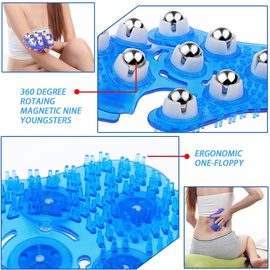 3 Piezas Rodillo Masajeador Corporal Guante Masajeador Rodillo de Espalda Guante de Baño con 9 Bolas Metálicas Giratorias 360 Grados Material Plástico, 3 piezas