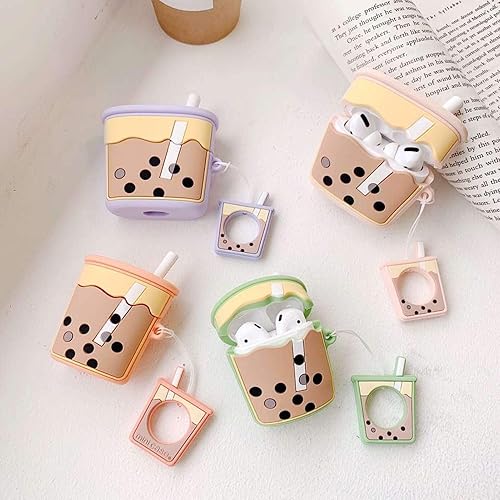 Miniatura 3 de UnnFiko Funda para Airpods Pro de té de burbujas, funda protectora de silicona suave de dibujos animados 3D, linda funda creativa de carga para