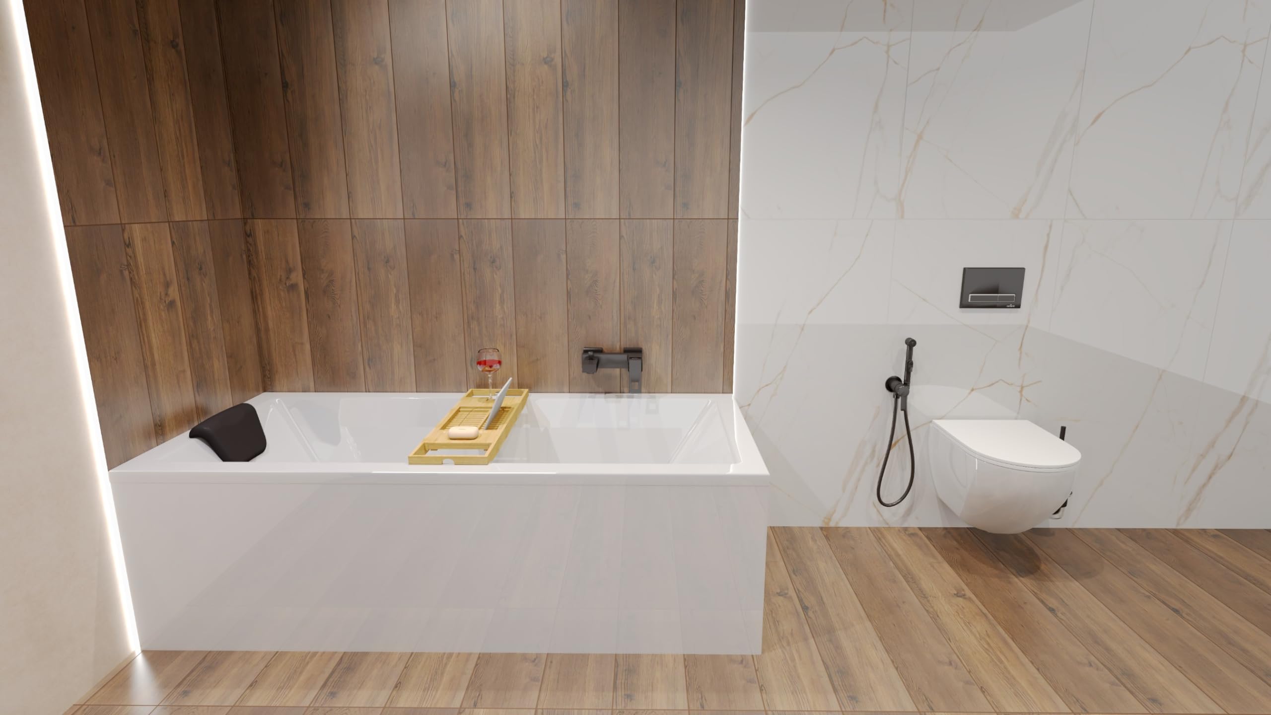 BADLAND Premium Set 5in1 Badewanne Rechteck Acryl Weiß Wanne QUADRO 175x80 cm, Made in EU + Verkleidung (Styropor) + Nackenkissen KODI, Moderne Design, mit Ablaufgarnitur und Füßen