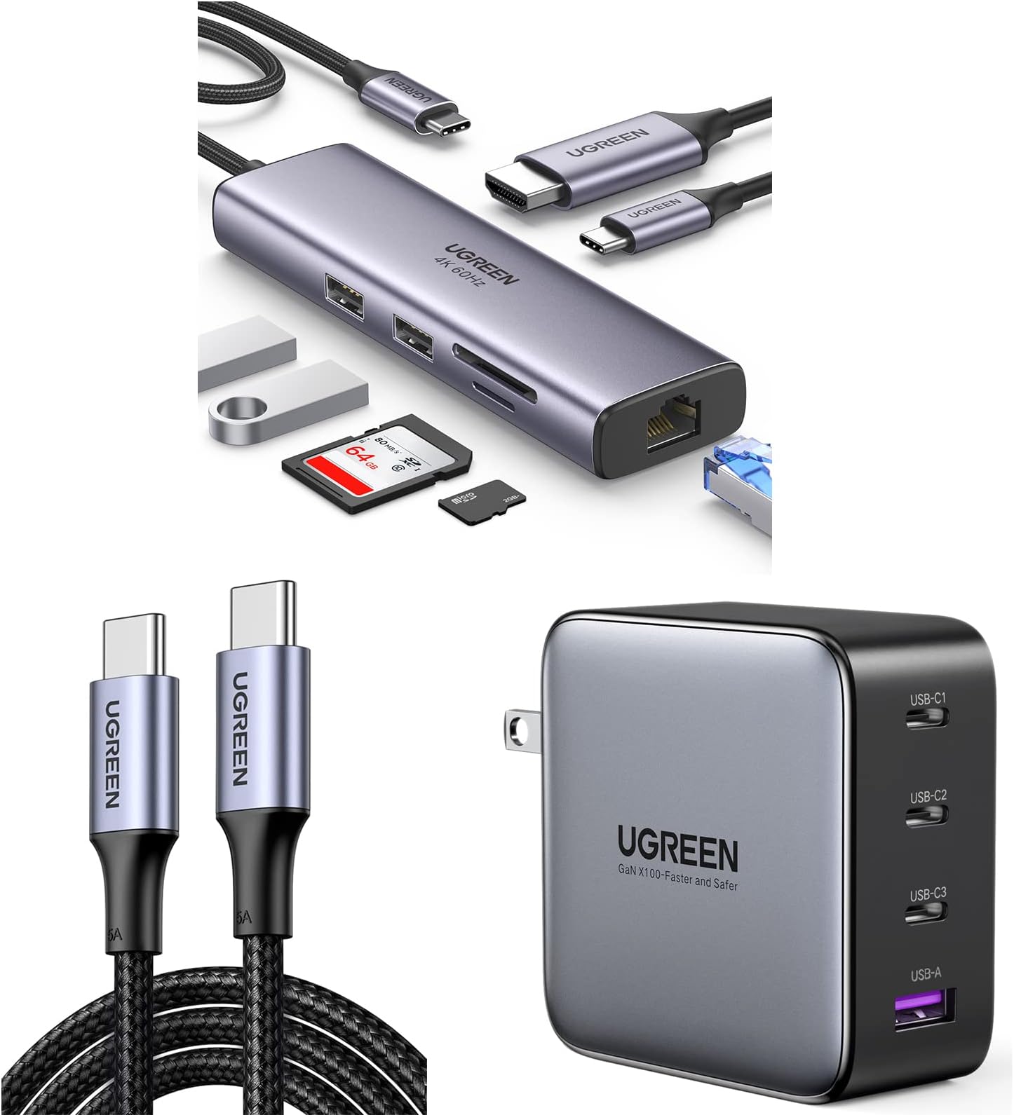 7-in-1 USB C Hub Bundle with 100W GaN Charger and Cable